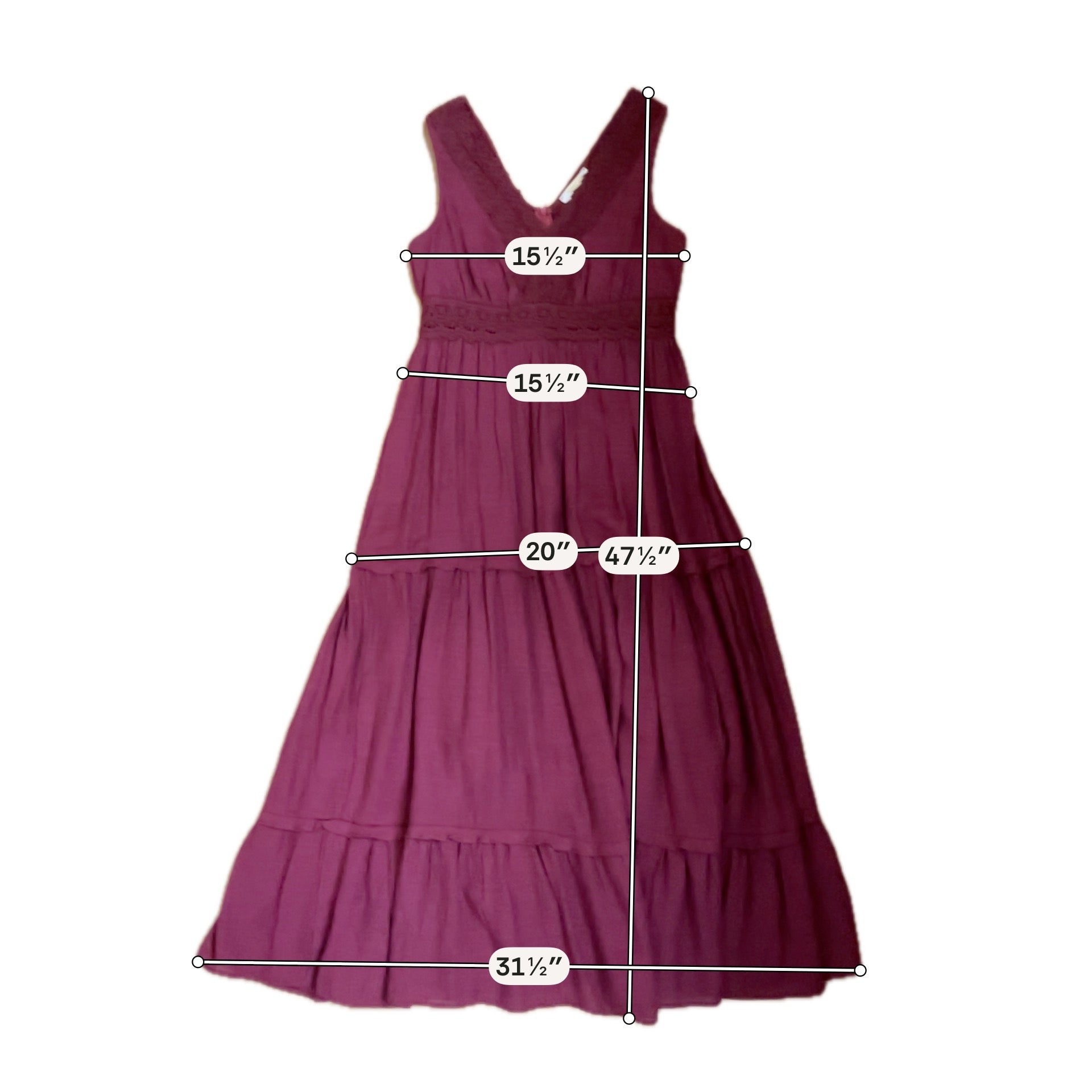Rebellion Dream maroon Midi Maroon Lace Tiered Boho Maxi Dress Size Medium - Size M