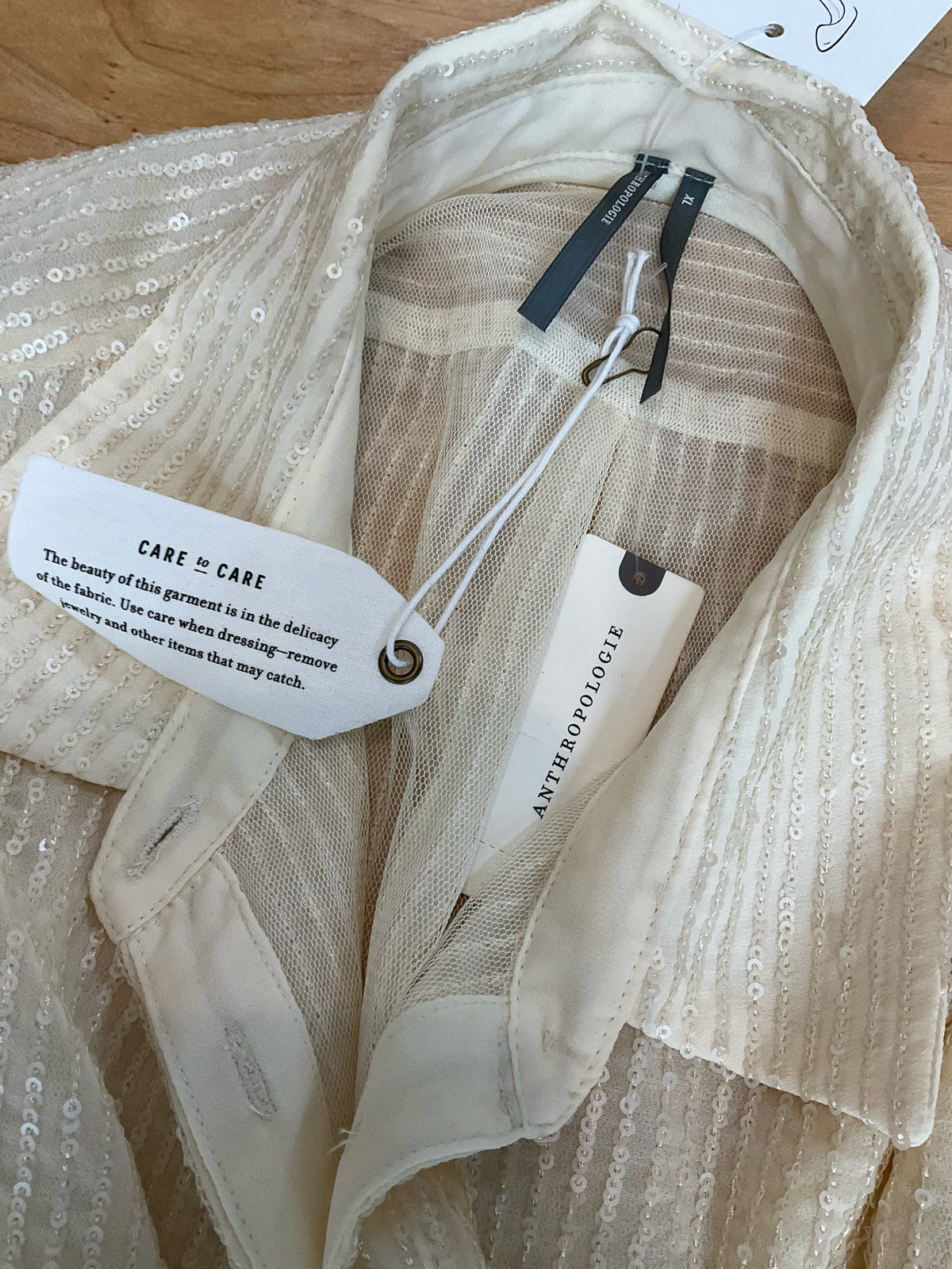Anthropologie Ethereal Sequin Button-Down Blouse Cream XL NWT - ONLINE ONLY