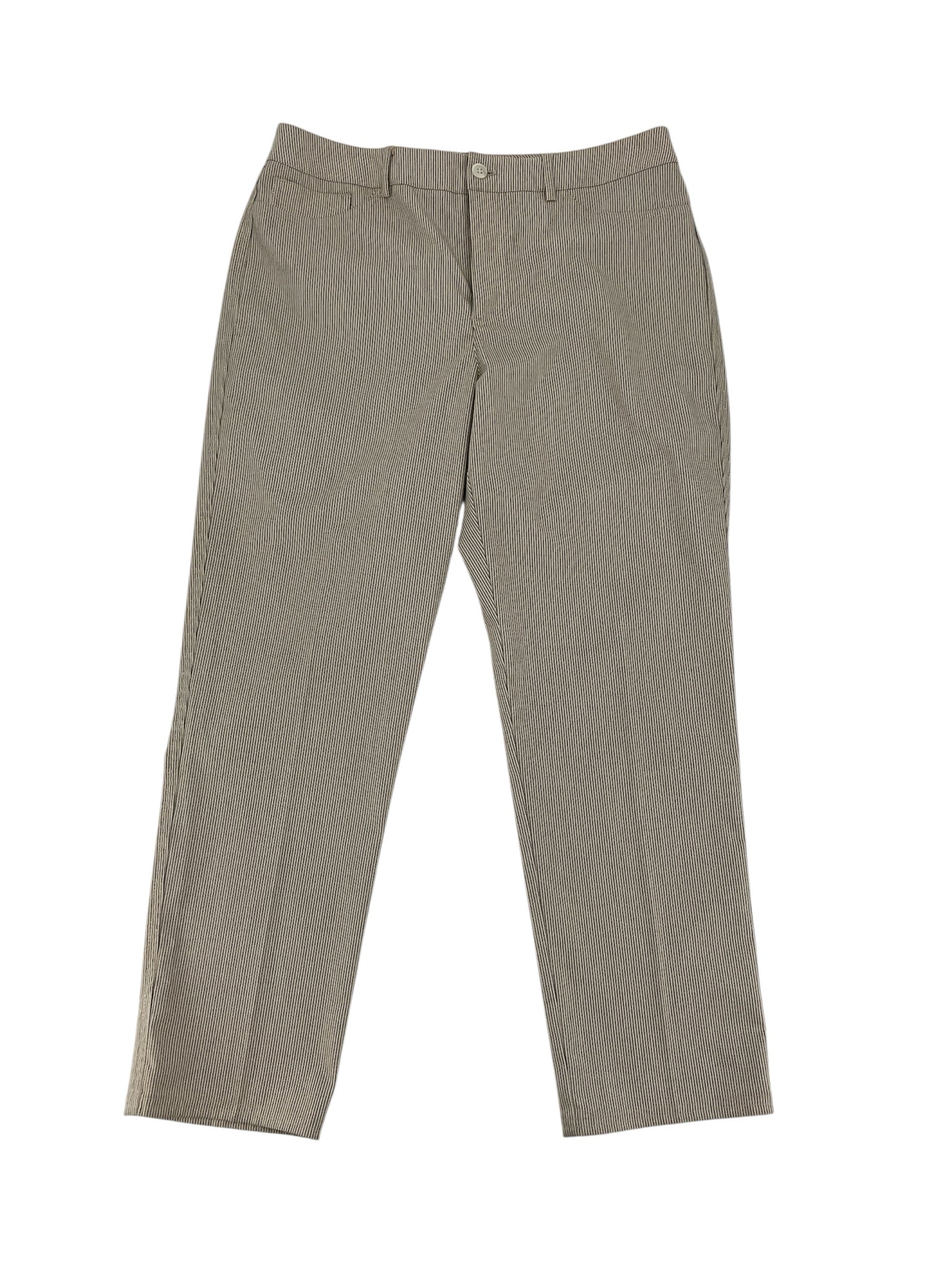 Peace Of Cloth Particular Tan Pant Tan Pinstripe Straight Leg Trousers Size 6 - Size 6