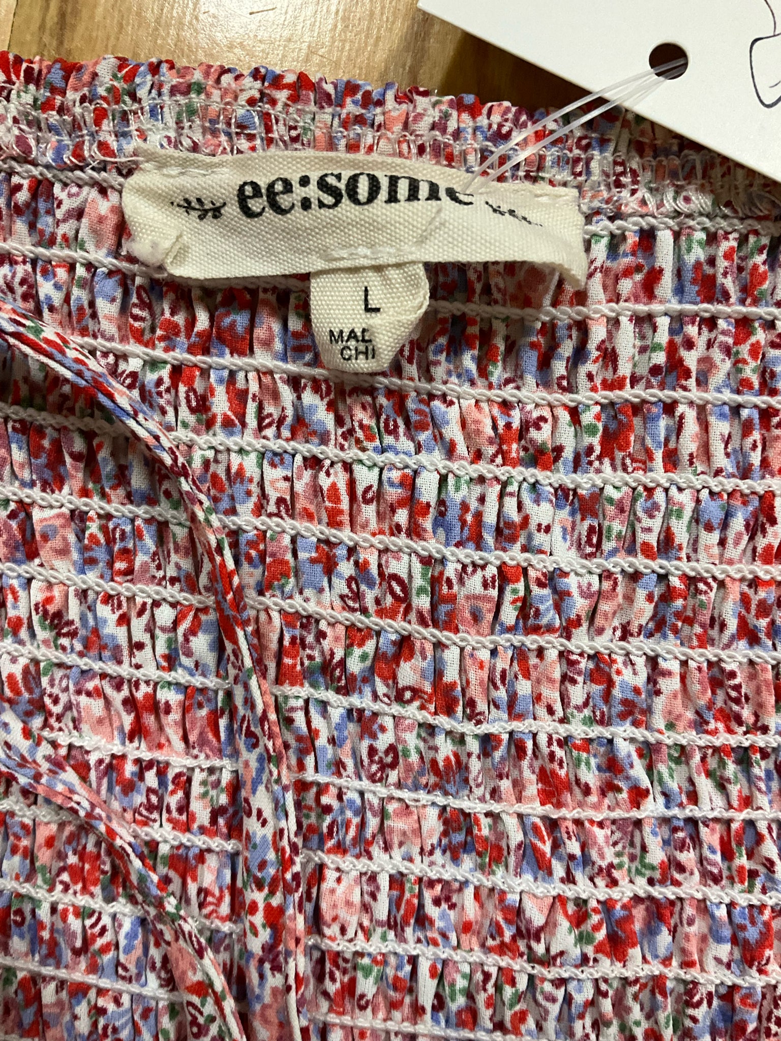 ee:some Red Blue Floral Ruffle Romper with Smocked Back Size Large