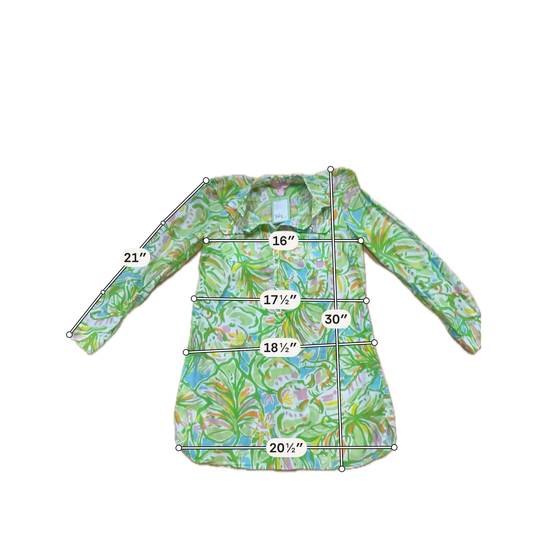 Lilly Pulitzer Sandpiper Tunic Top XS Green Blue Tropical Palm Print