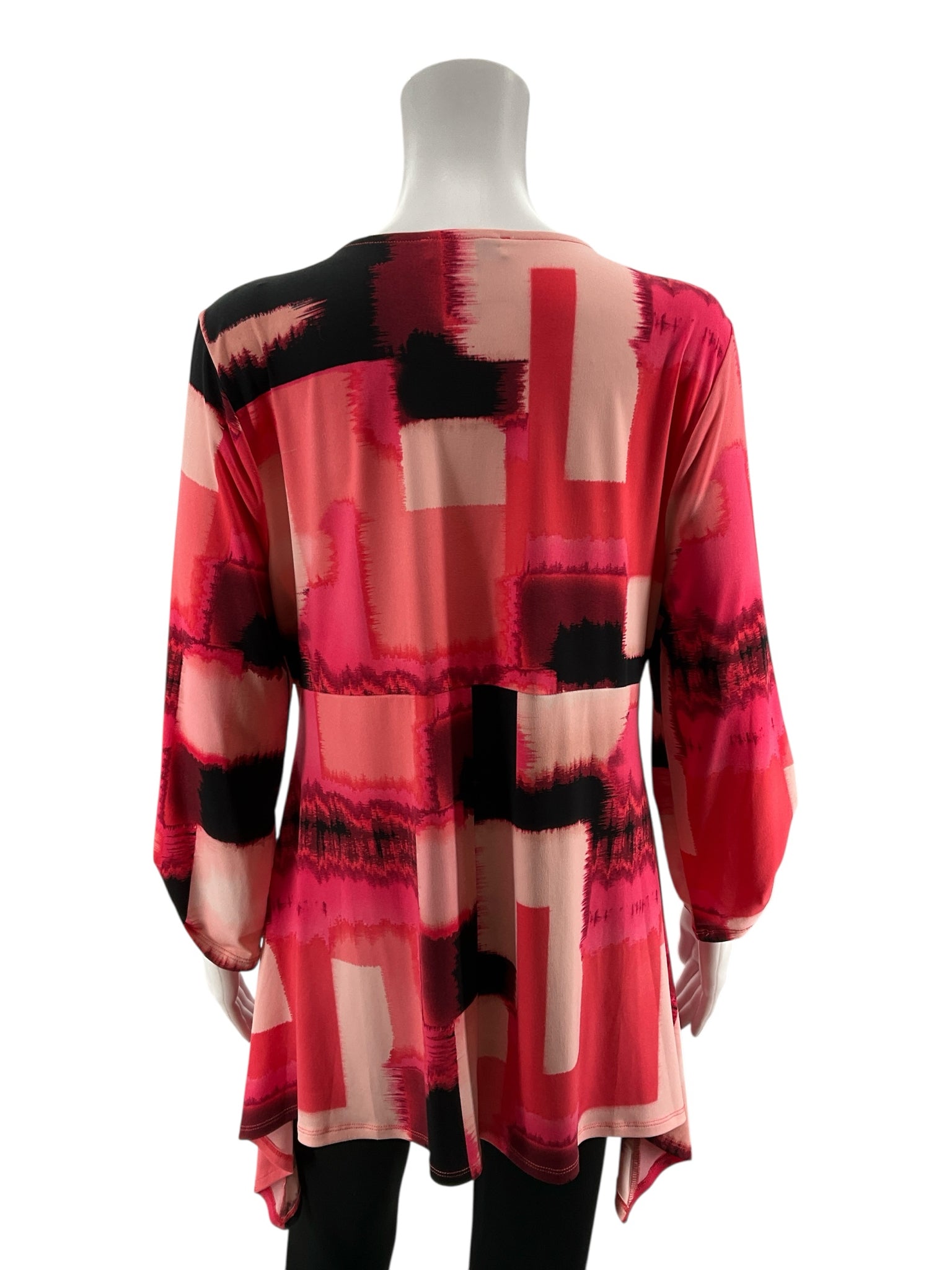 Chaus New York Abstract Print Zipper V-Neck Tunic Top Size XL