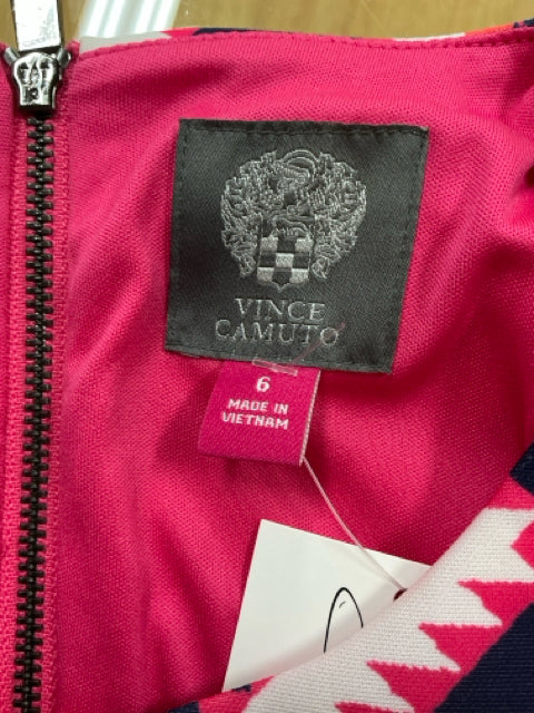 Vince Camuto Pink & Navy Tribal Print Sleeveless Sheath Dress Size 6