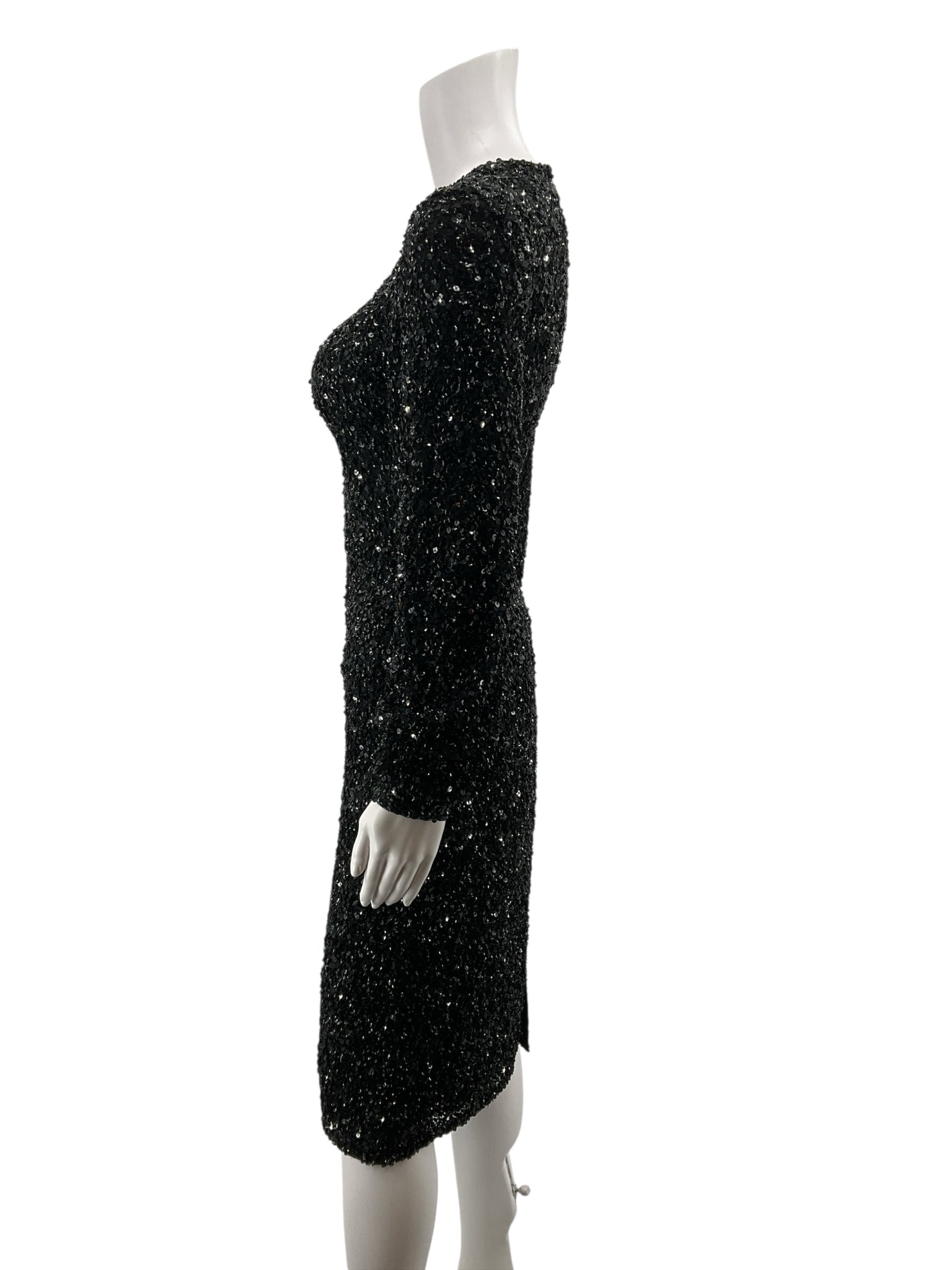 Ashley Lauren Black Sequin Long Sleeve Formal Cocktail Dress | Size 8