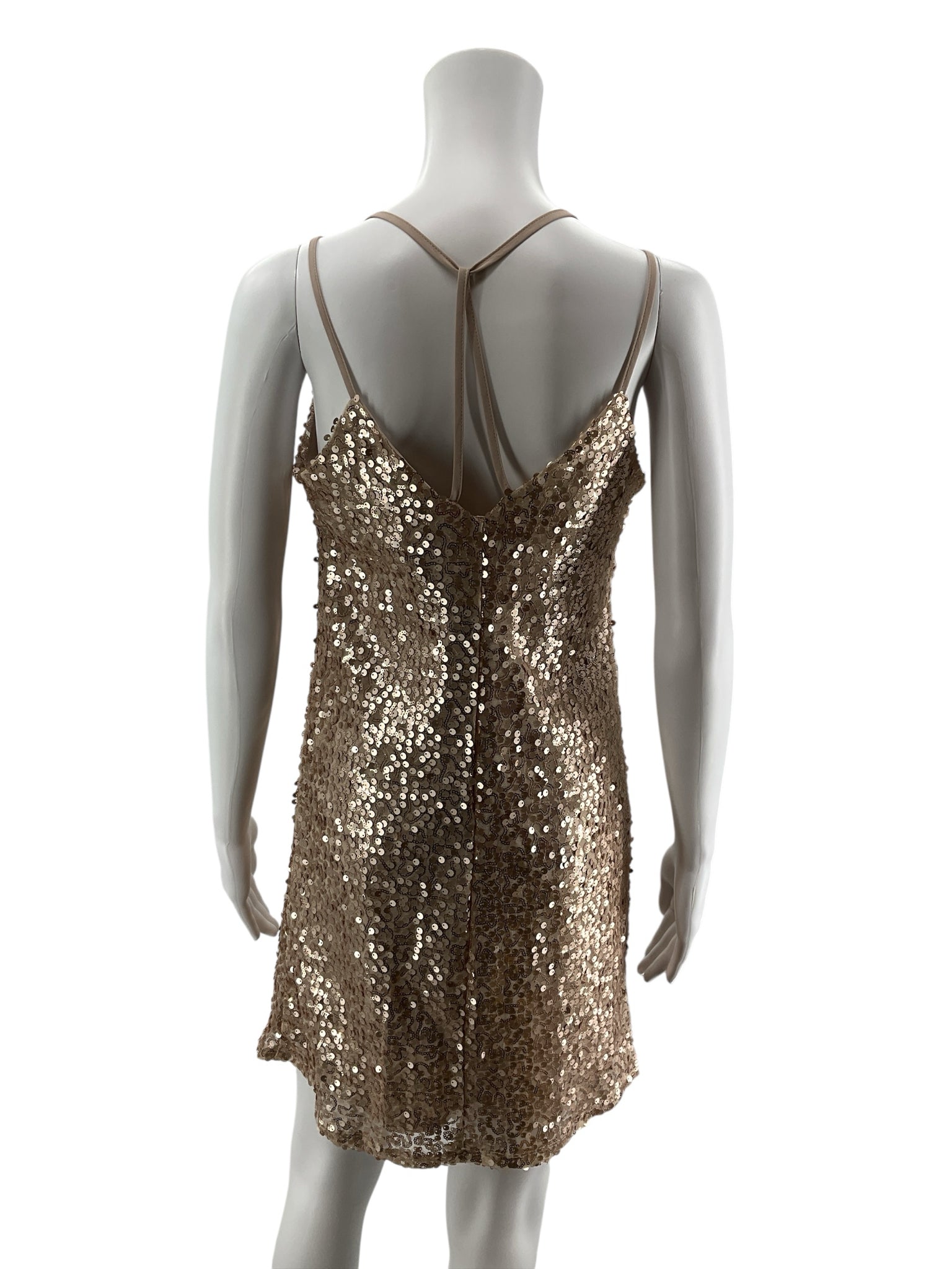 Xhilaration Rose Gold Sequin V-Neck Spaghetti Strap Mini Dress XS