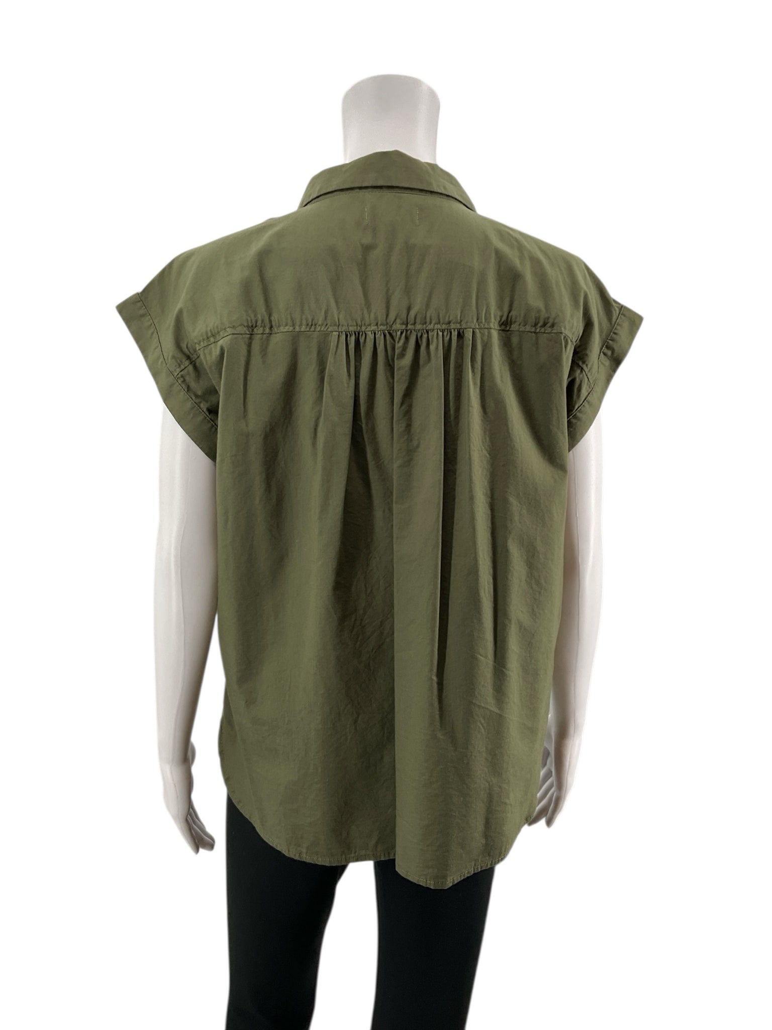 LOFT Outlet Olive Cap Sleeve Olive Green Flutter Sleeve Button-Down Top Size Small - Size S