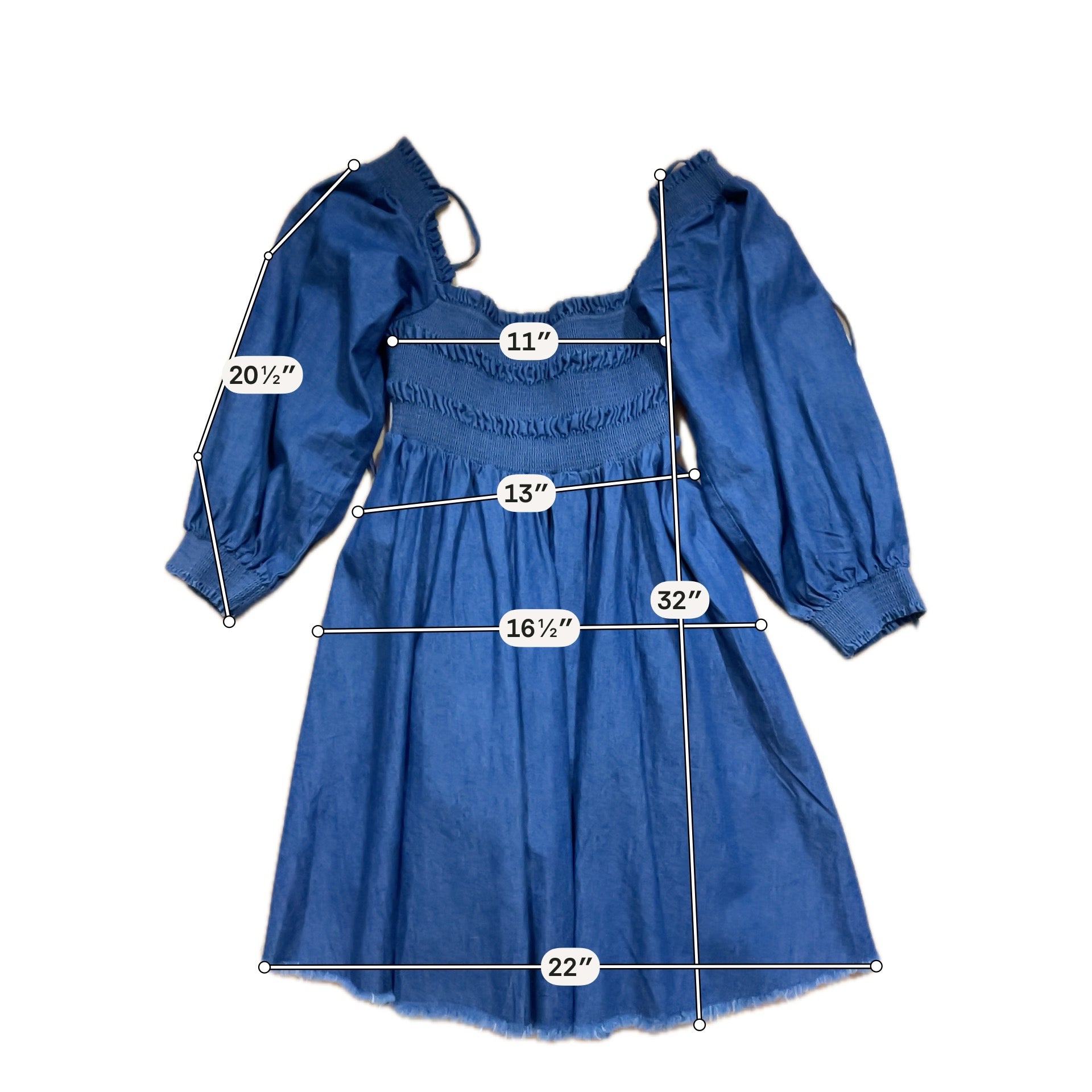 En Saison Denim Smocked Puff Sleeve Mini Dress Blue Medium