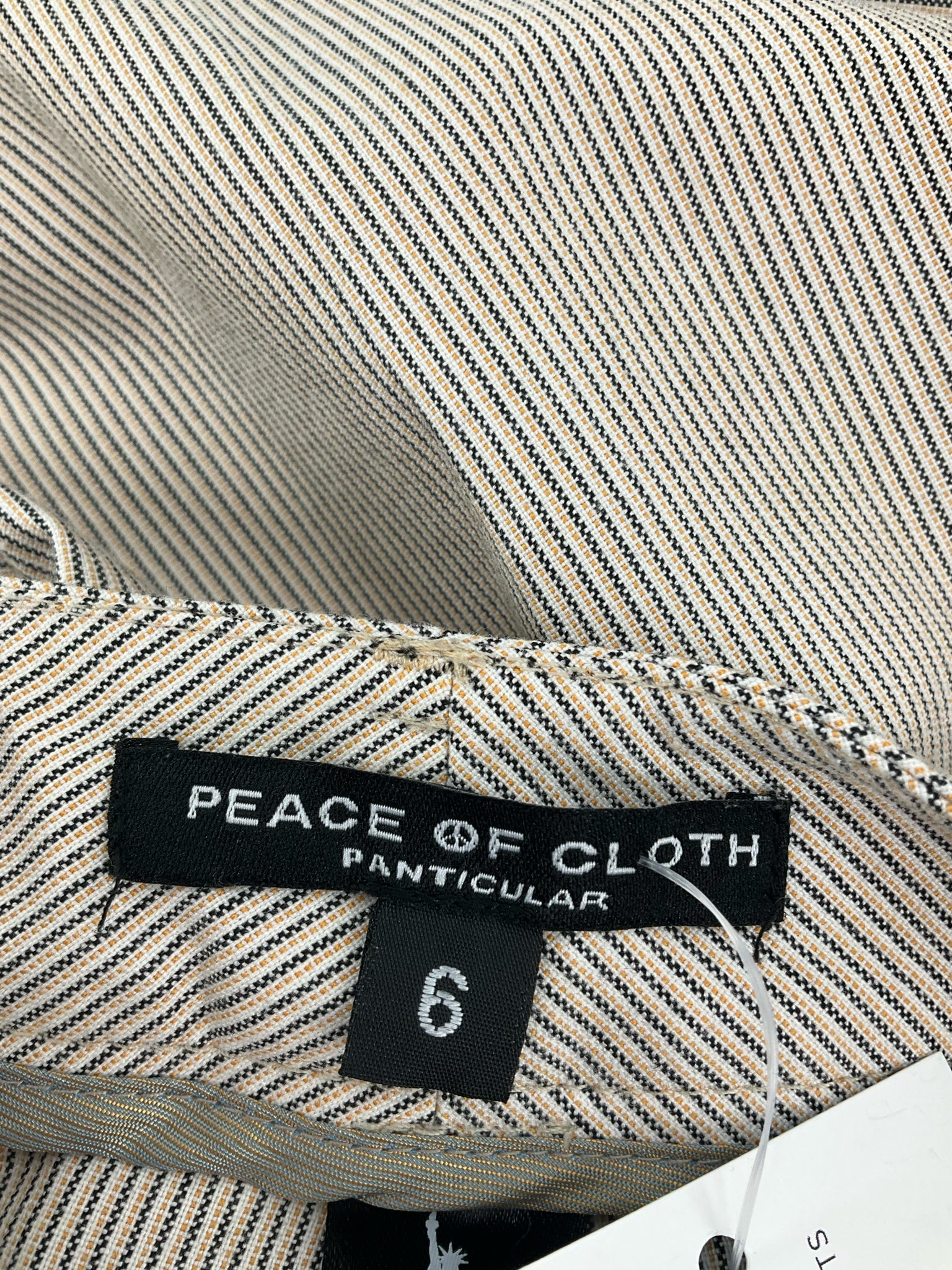 Peace Of Cloth Particular Tan Pant Tan Pinstripe Straight Leg Trousers Size 6 - Size 6