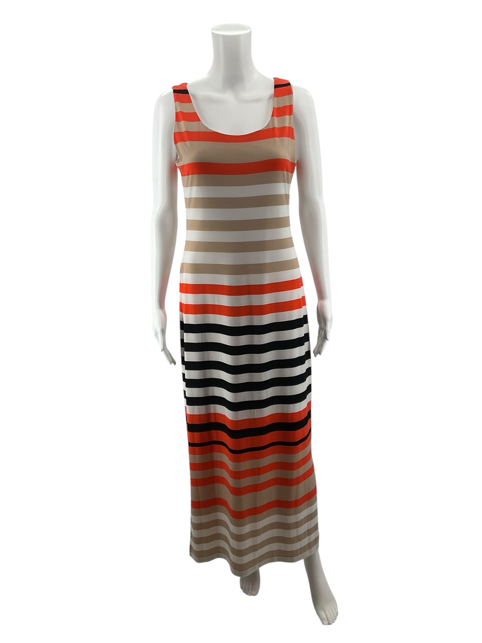 Jessica Howard Striped Sleeveless Maxi Dress Size S | Tan Coral Black