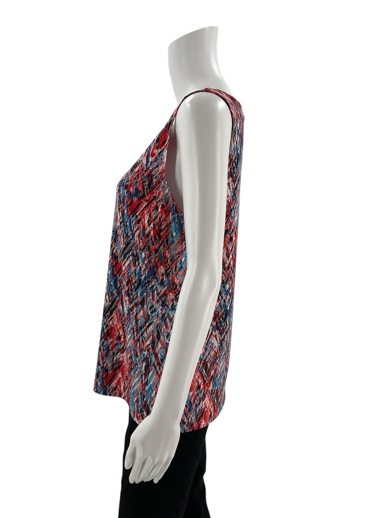 Claudia Ev Red/Blue/Black Print Pre-Owned Ladies Top - Size Petite Large - Margaret’s Fine Consignment