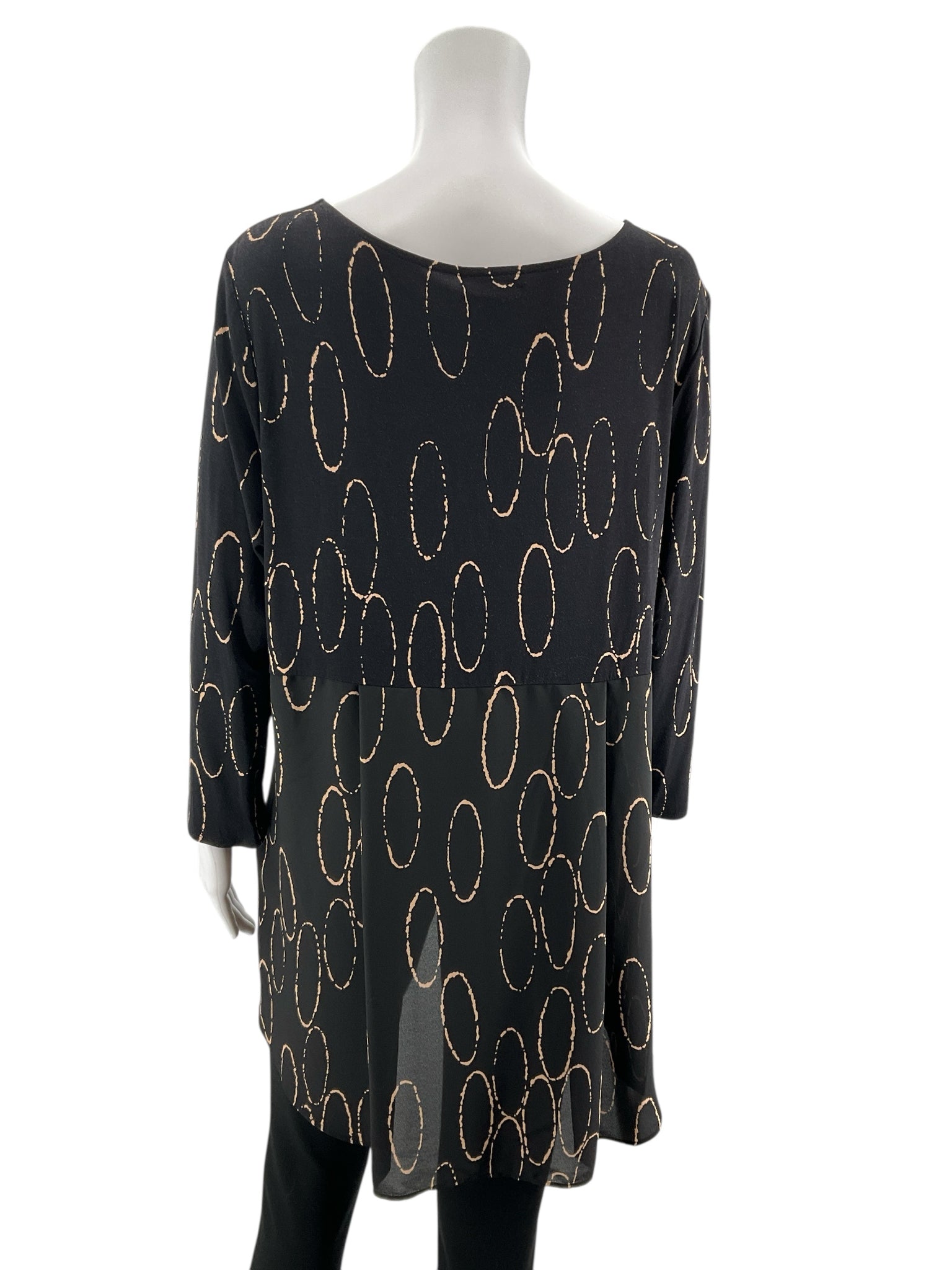 Alfani Black & Tan Oval Print Mixed-Media Tunic Top Size XL