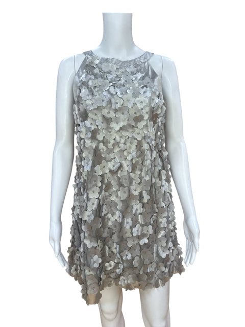 Biscotti Collezioni 3D Floral Applique Cocktail Dress Silver Size Medium
