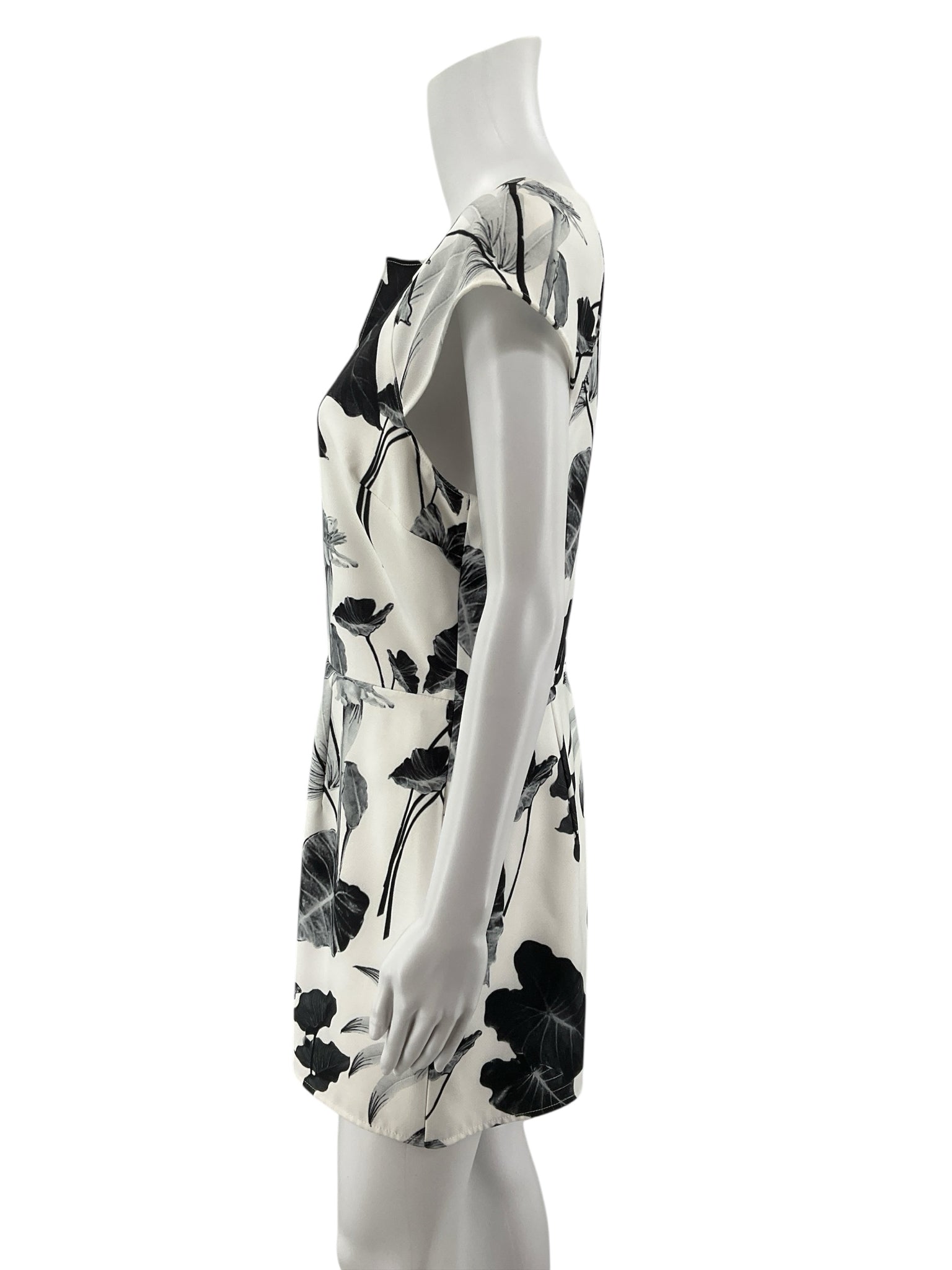 Ark & Co Tropical Leaf Print Cap Sleeve Romper White Charcoal Size Large