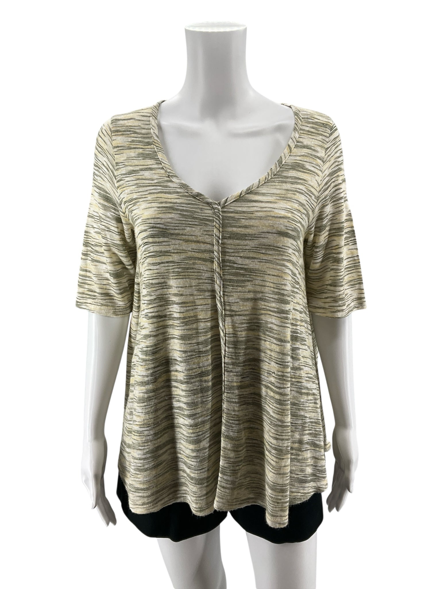 Bobeau Twist Front Slub Knit Top Yellow Green Heathered USA Made Size Medium