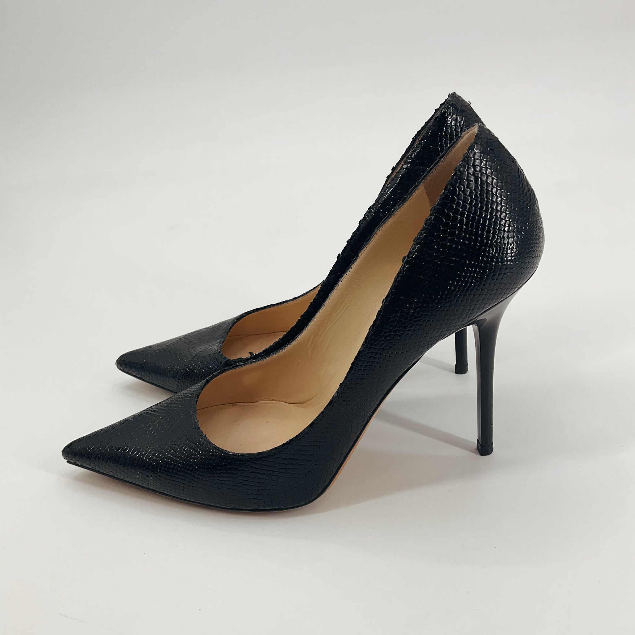 Jimmy Choo Black Snake Embossed Leather Pointed Toe Stiletto Pumps Size 5.5/6