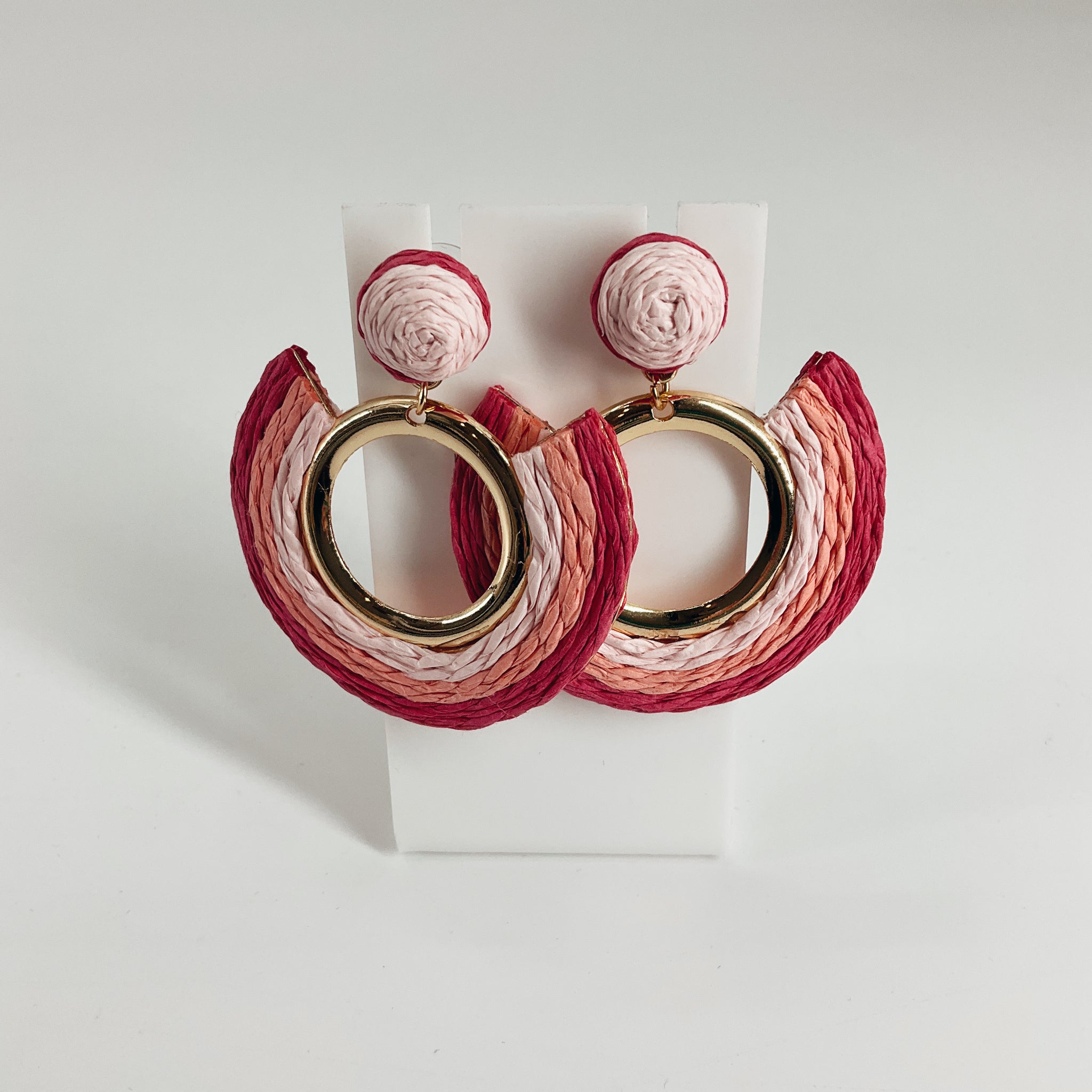 Boho Ombré Raffia Fringe Statement Earrings | Gold Tone