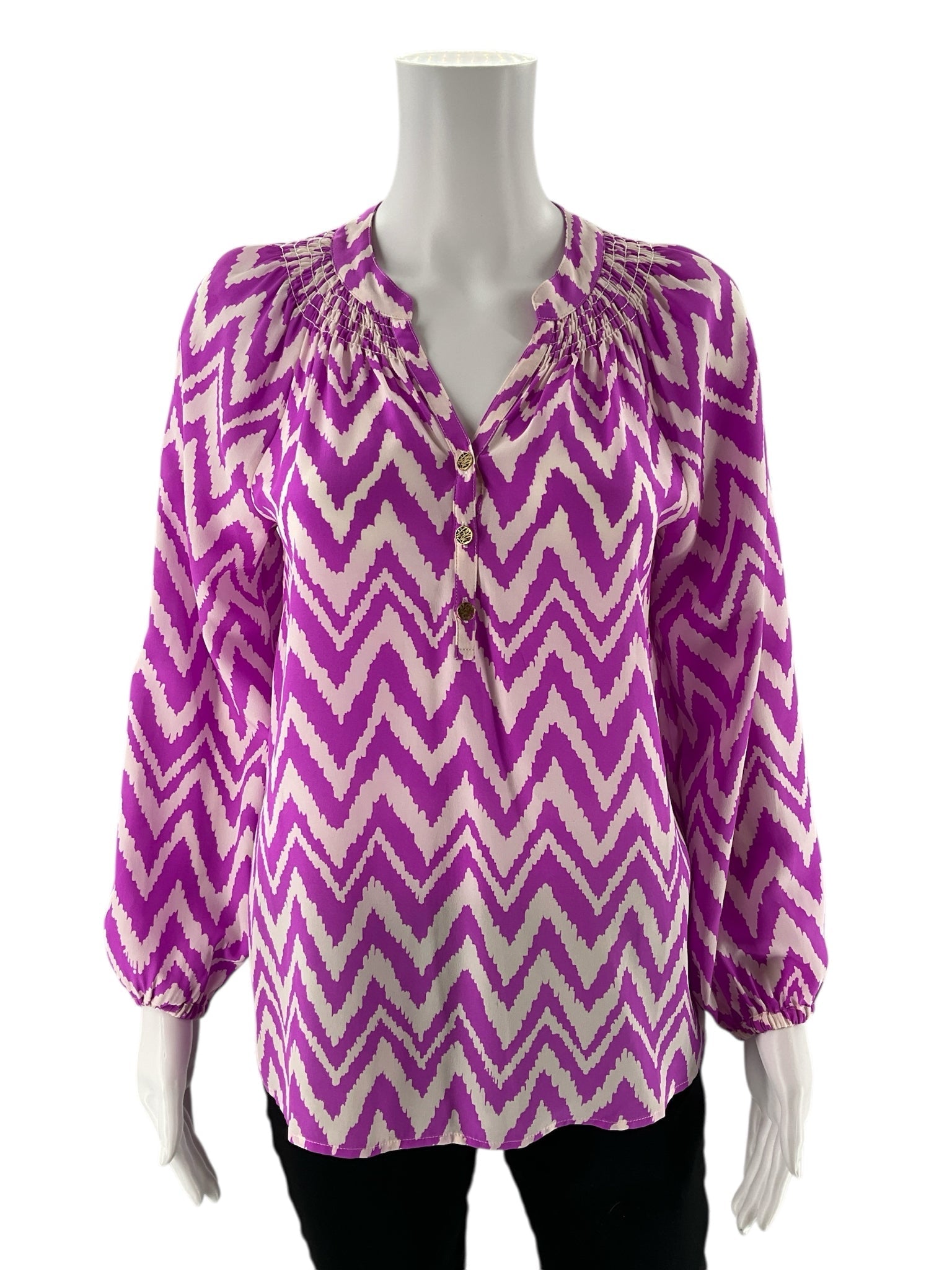 Lilly Pulitzer - purple/white Print Pre-Owned Ladies Casual Top - Size Xs