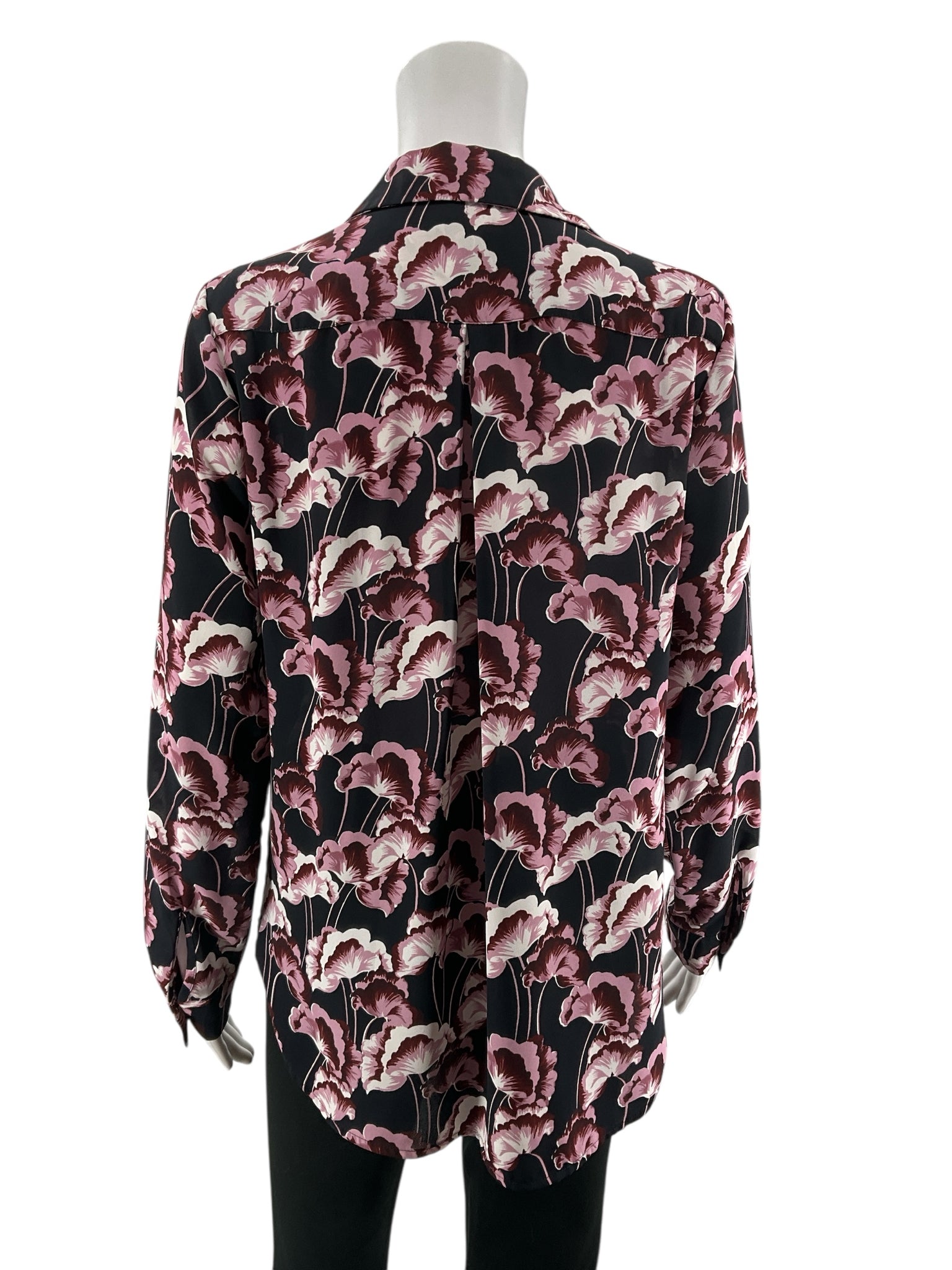 Ann Taylor Navy/Purple Button Down Floral Print Button Down Blouse Top Size Small Navy Purple - Size S