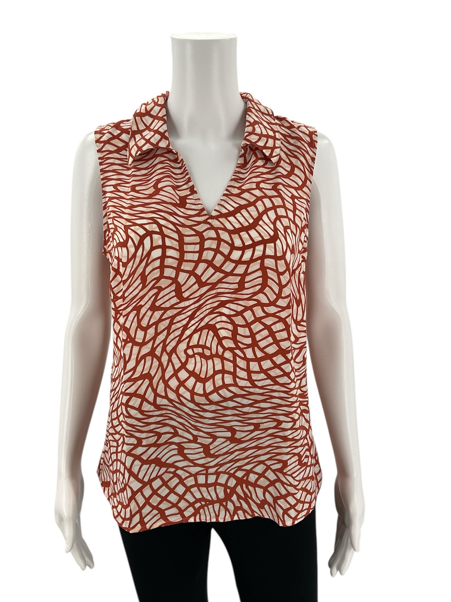 Cabi White/Orange Print Pre-Owned Ladies Top - Size Small - Margaret’s Fine Consignment