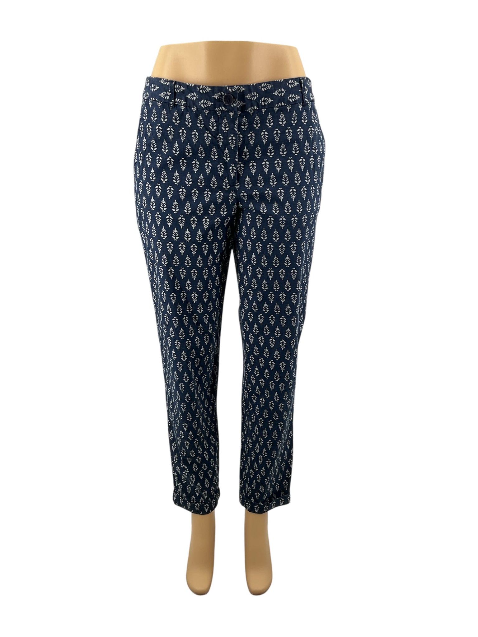 Talbots Navy & White Leaf Print Weekend Chino Cropped Pants Size 6