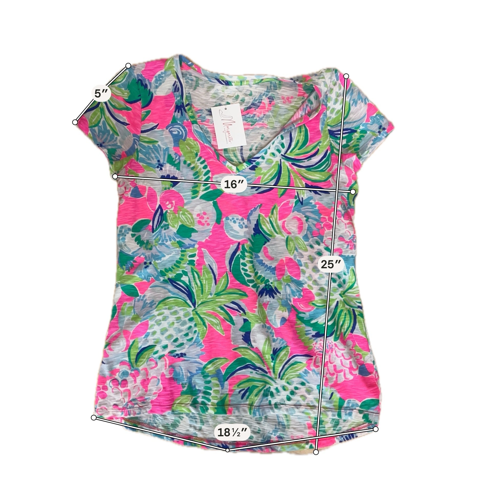 Lilly Pulitzer Margaux V-Neck Tee XS Tropical Floral Print Pre-Owned