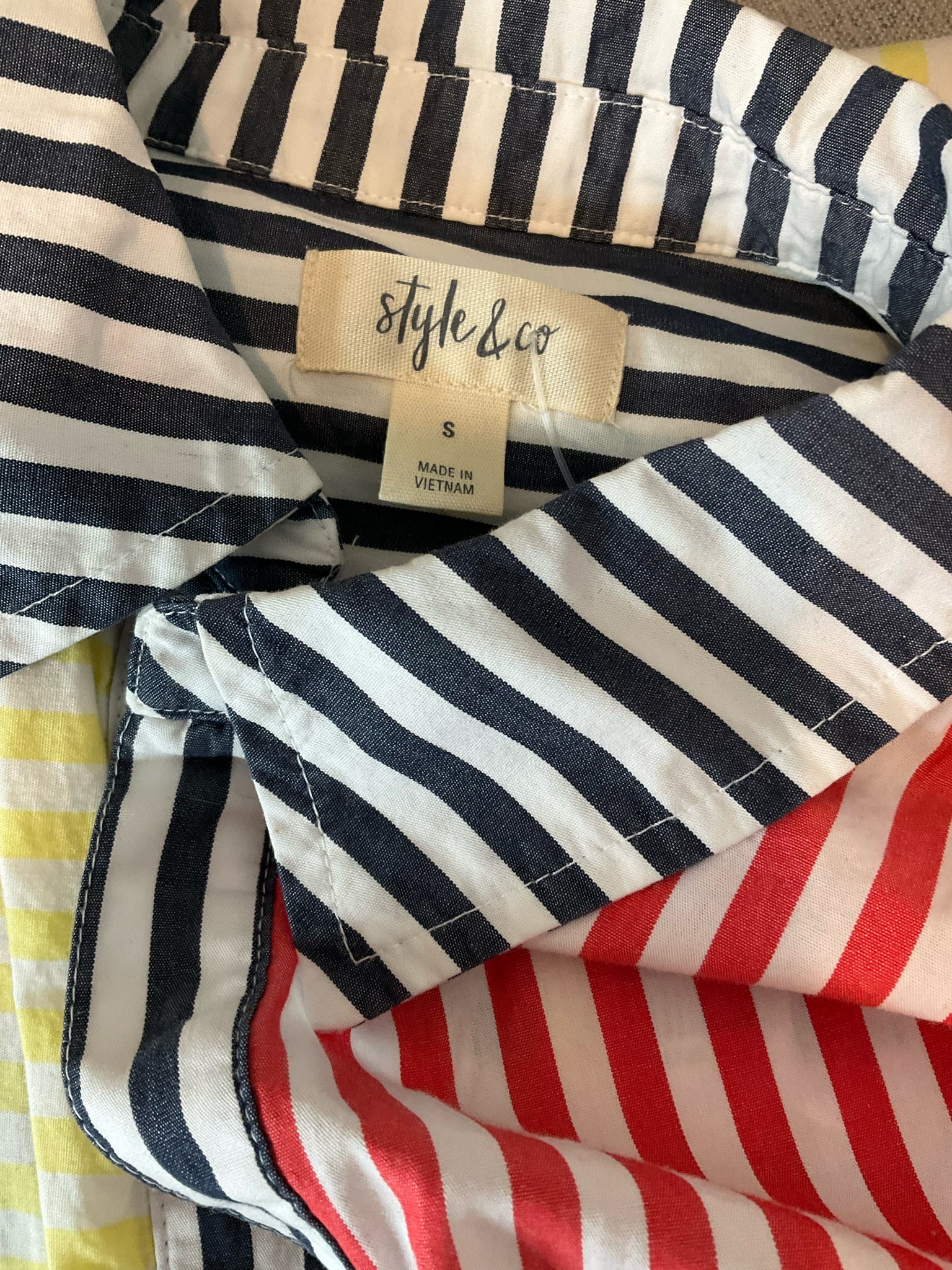 Style & Co yellow/green/red/navy Shift Colorblock Striped Cotton Shirt Dress Size Small - Size S
