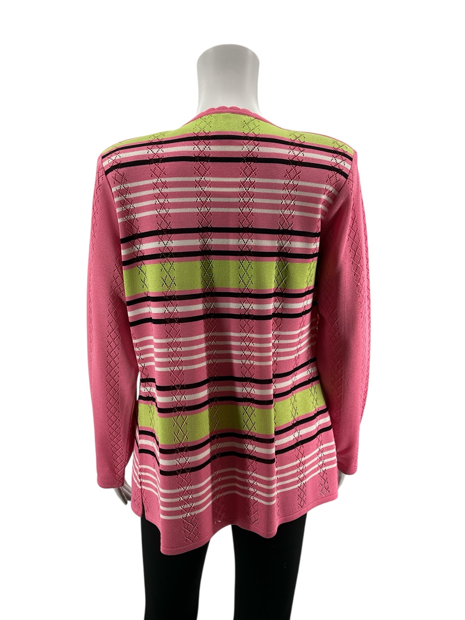 Misook pink/lime Long Sleeve Pink & Lime Green Striped Knit Cardigan & Tank Top Set Size Small - Size S