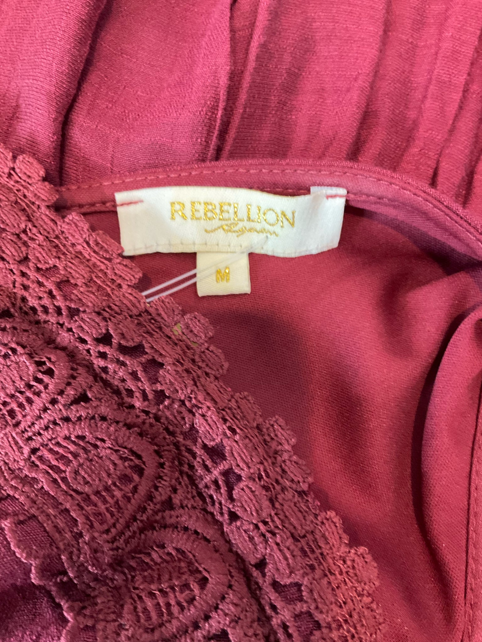 Rebellion Dream maroon Midi Maroon Lace Tiered Boho Maxi Dress Size Medium - Size M