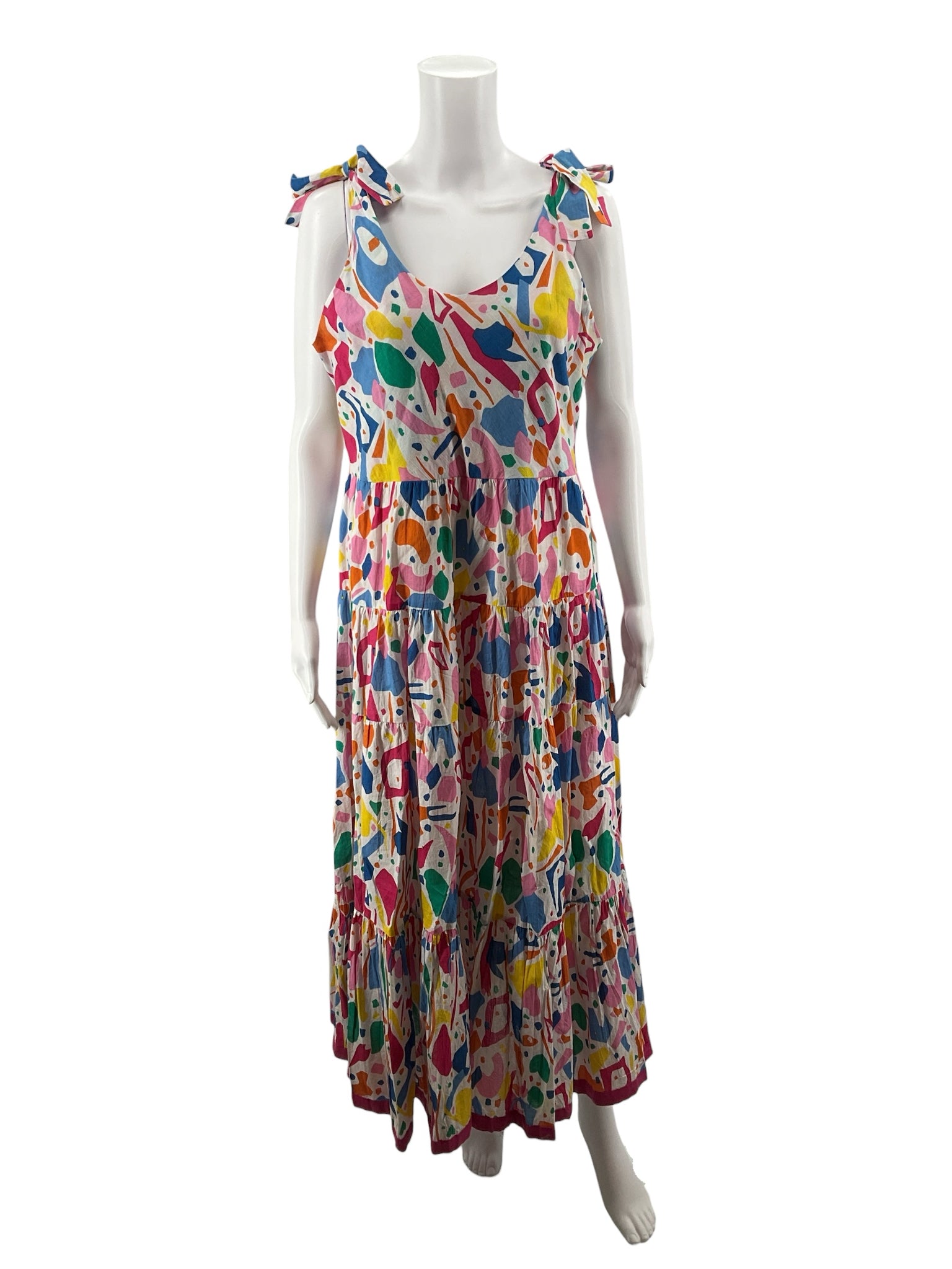 THML Multi Color Maxi Confetti Print Tie Shoulder Tiered Maxi Dress Size Large - Size L