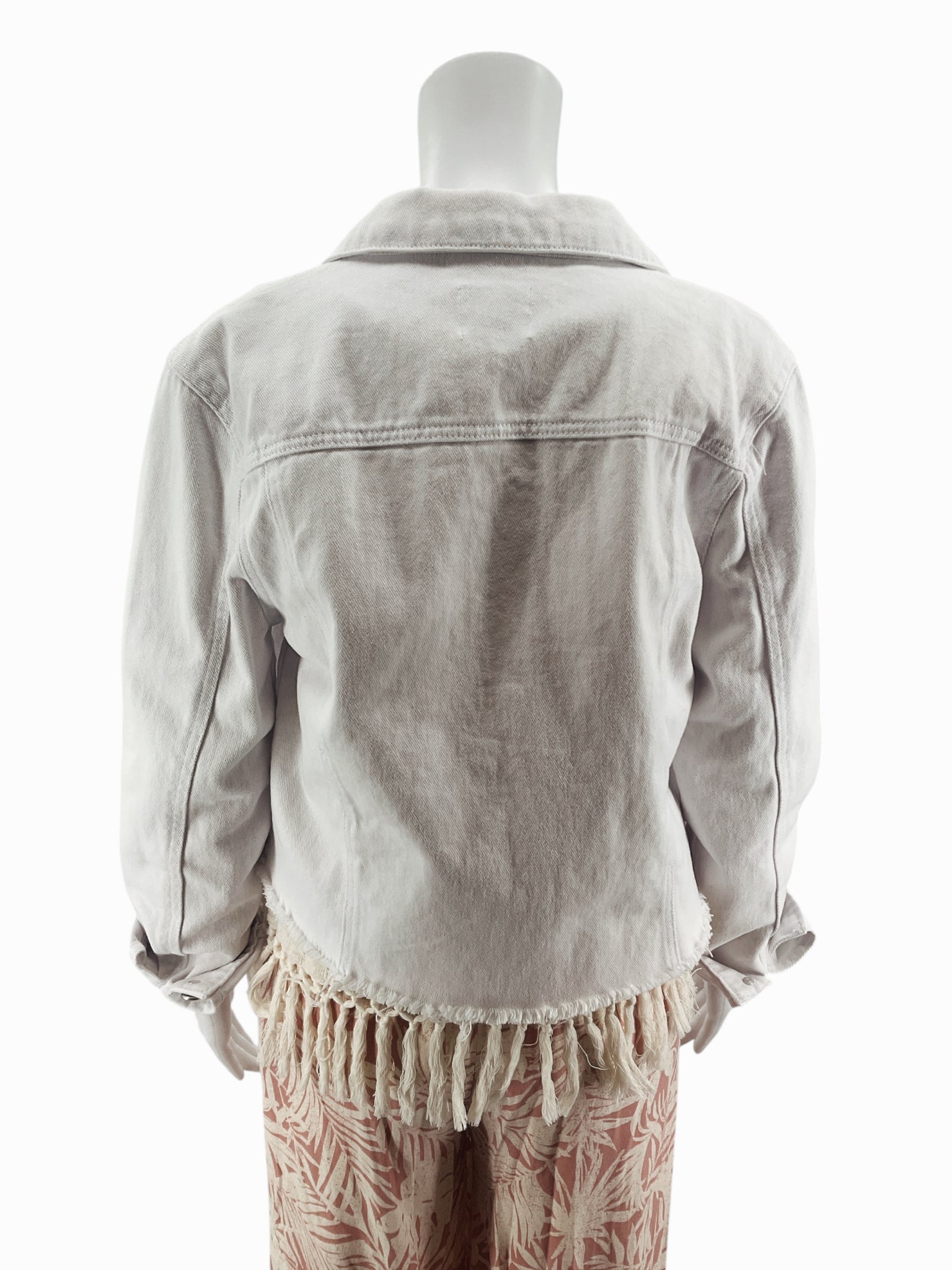 Cisono White Raw Hem Cropped Denim Trucker Jacket Size Large