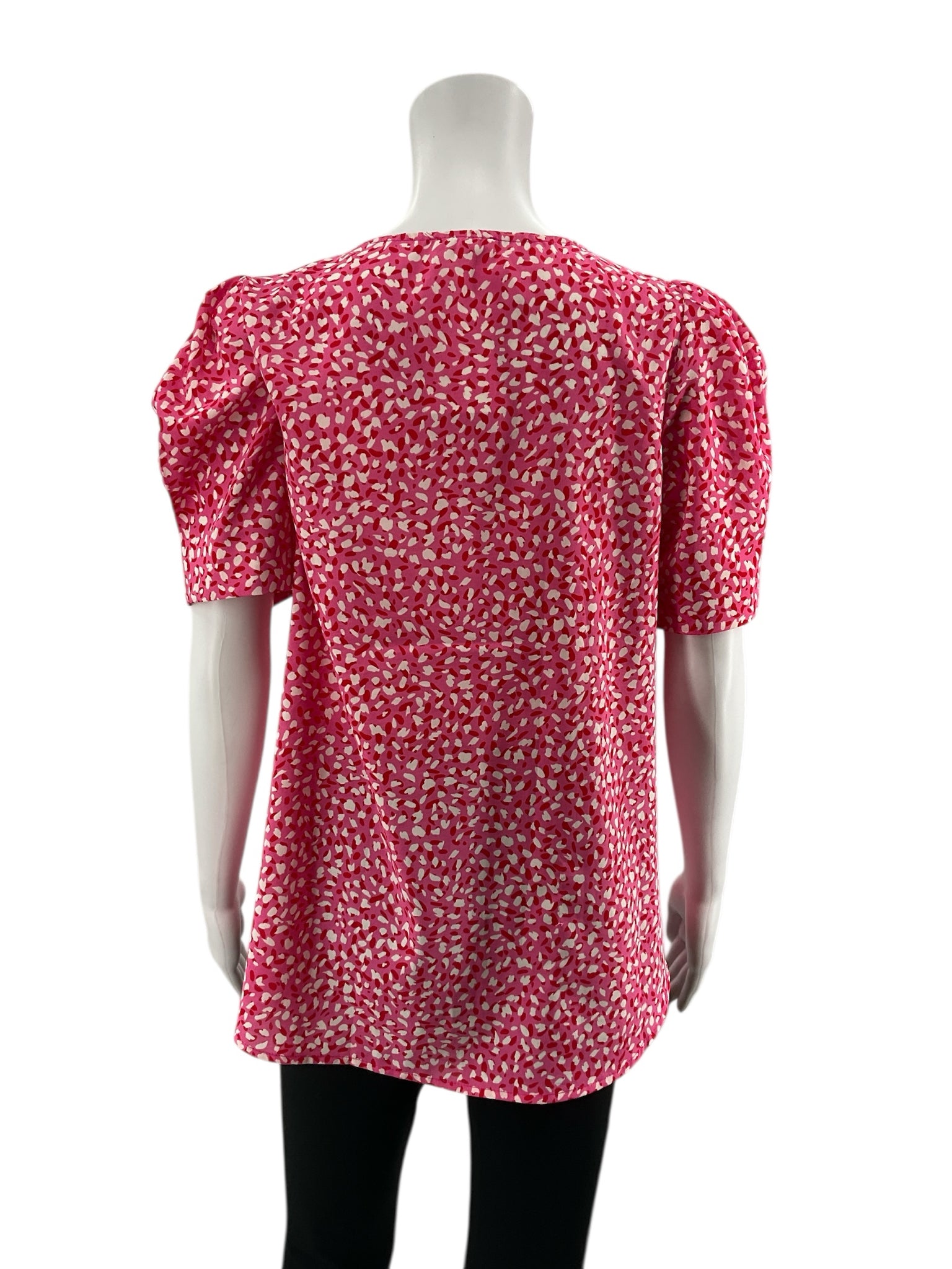 Jodifl pink/red/white Short Sleeve Pink & Red Confetti Dot Puff Sleeve Blouse Top Size Small - Size S
