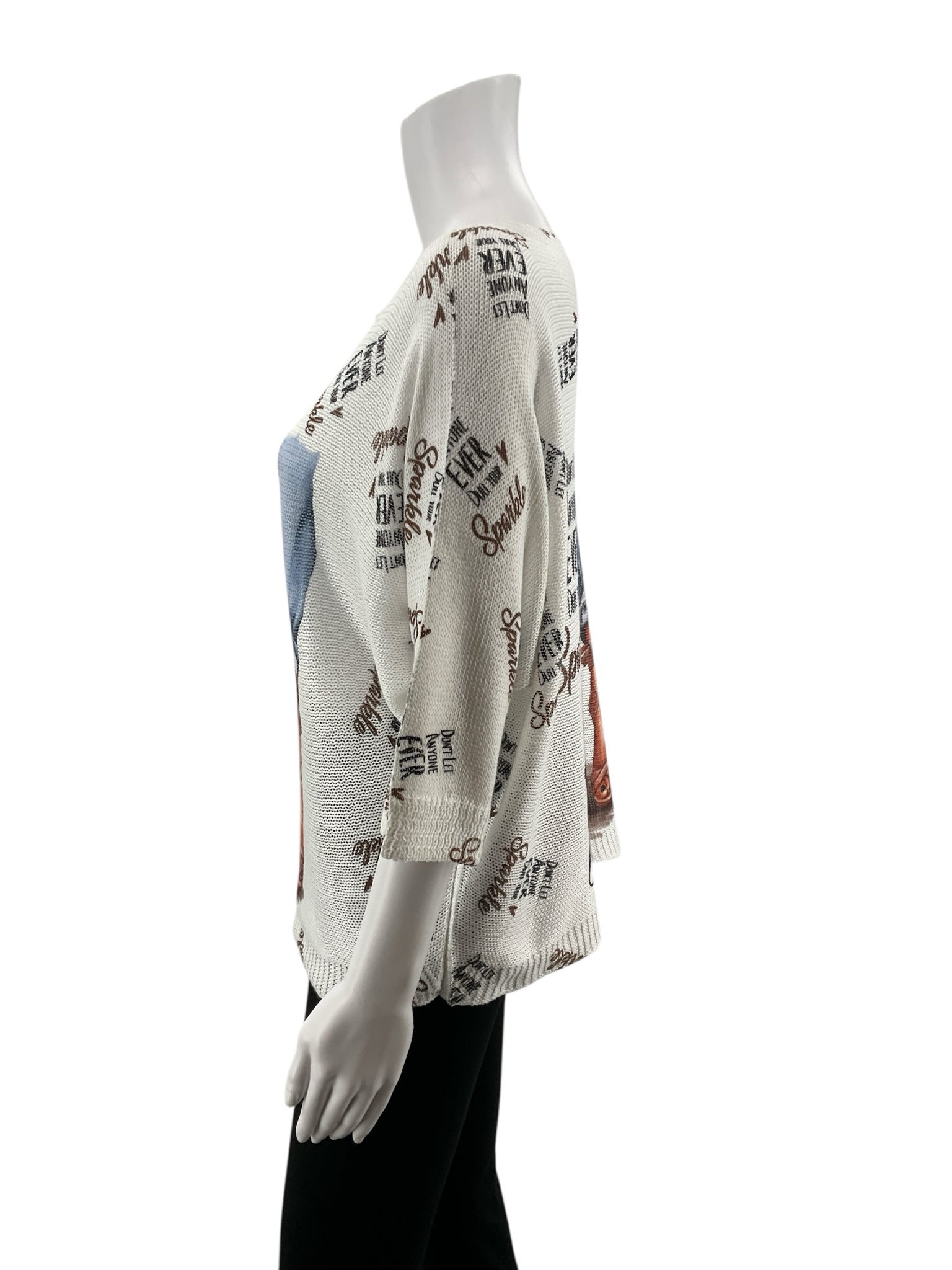 Entro Sparkle Quote Graphic Print Dolman Sleeve Sweater Size M/L