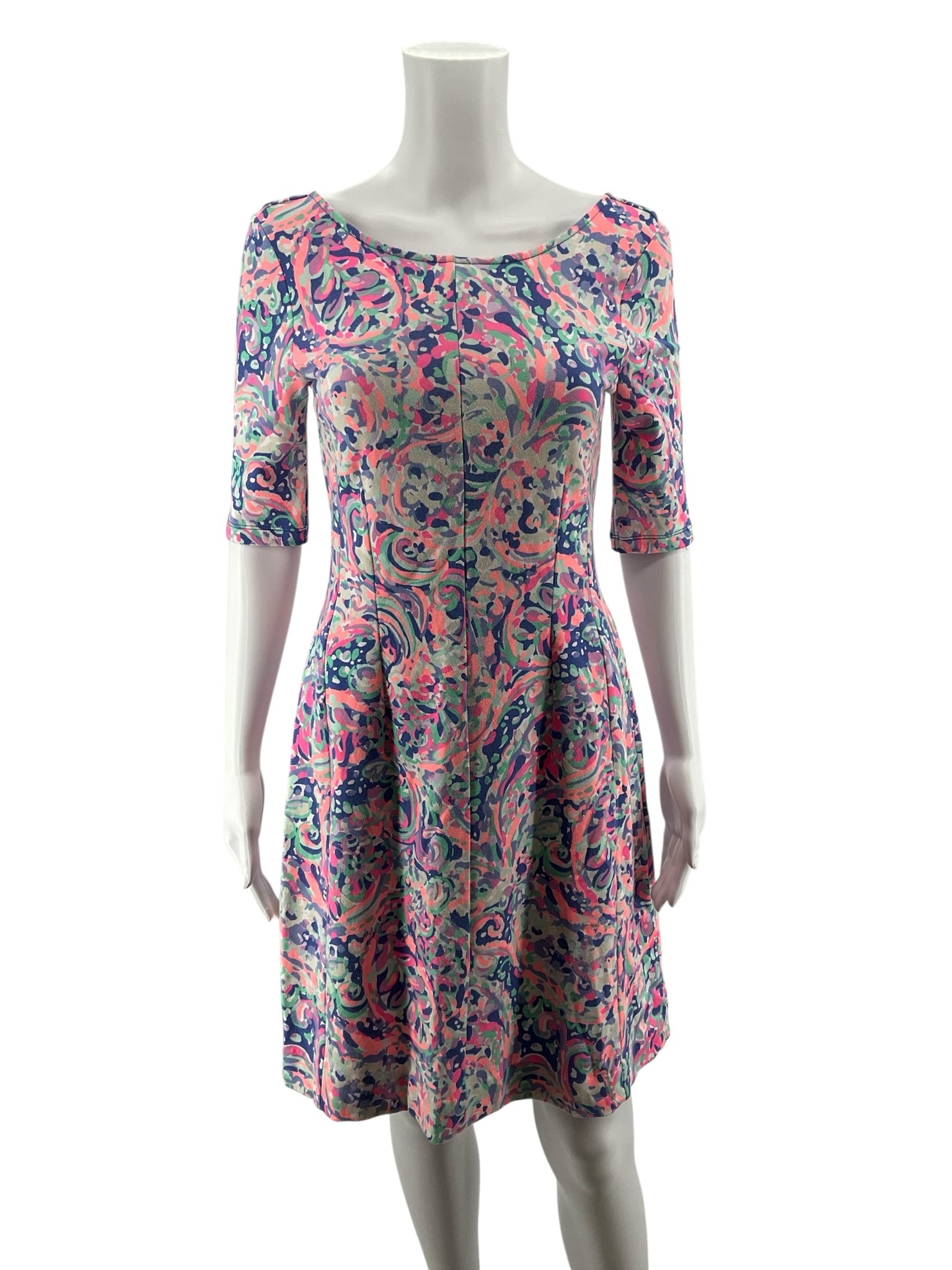 Lilly Pulitzer Pink & Blue Abstract Paisley Skater Dress Size Small