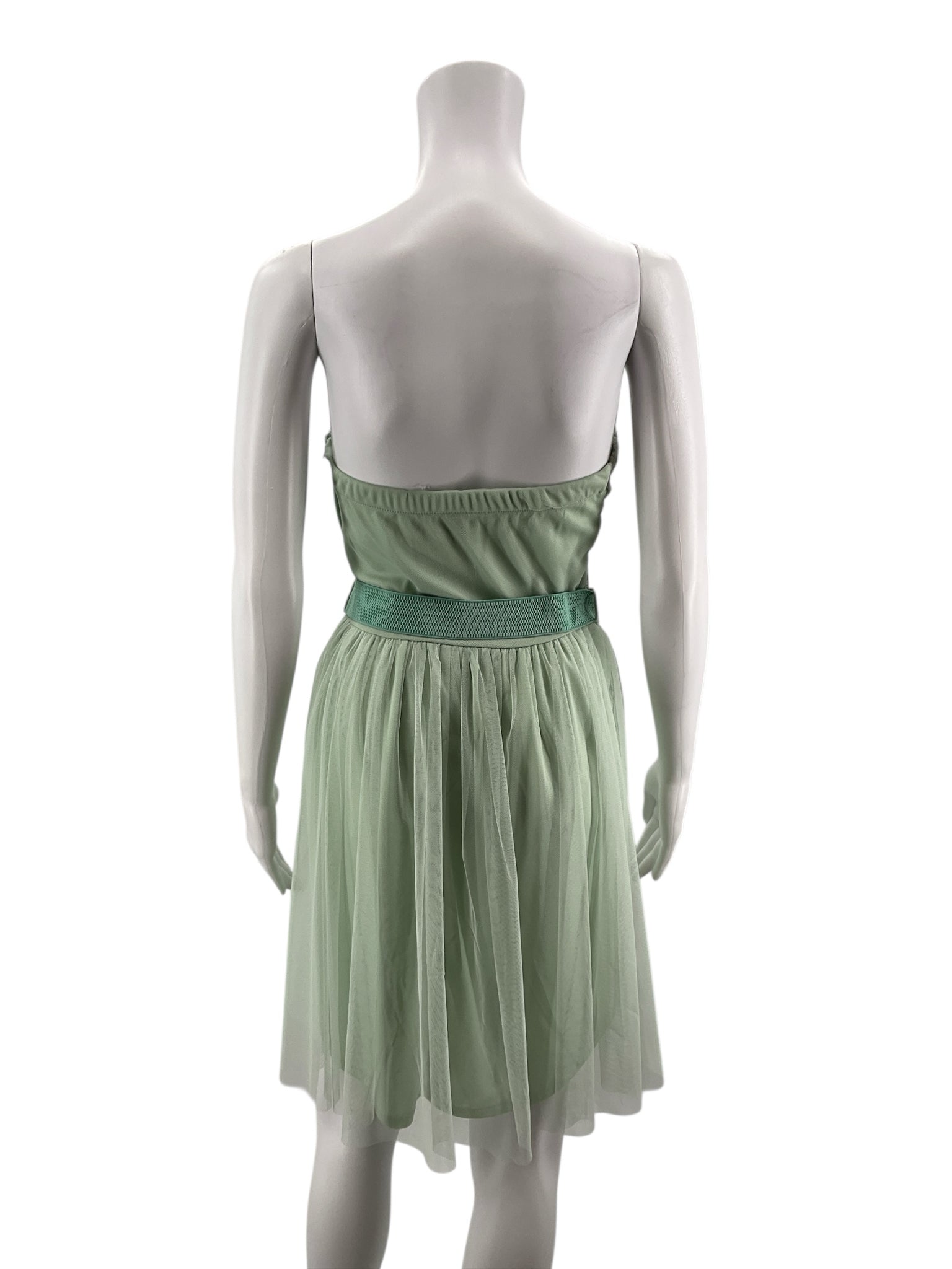 Mystic sage Mini Sage Green Strapless Tulle Dress Embroidered Bodice Medium - Size M