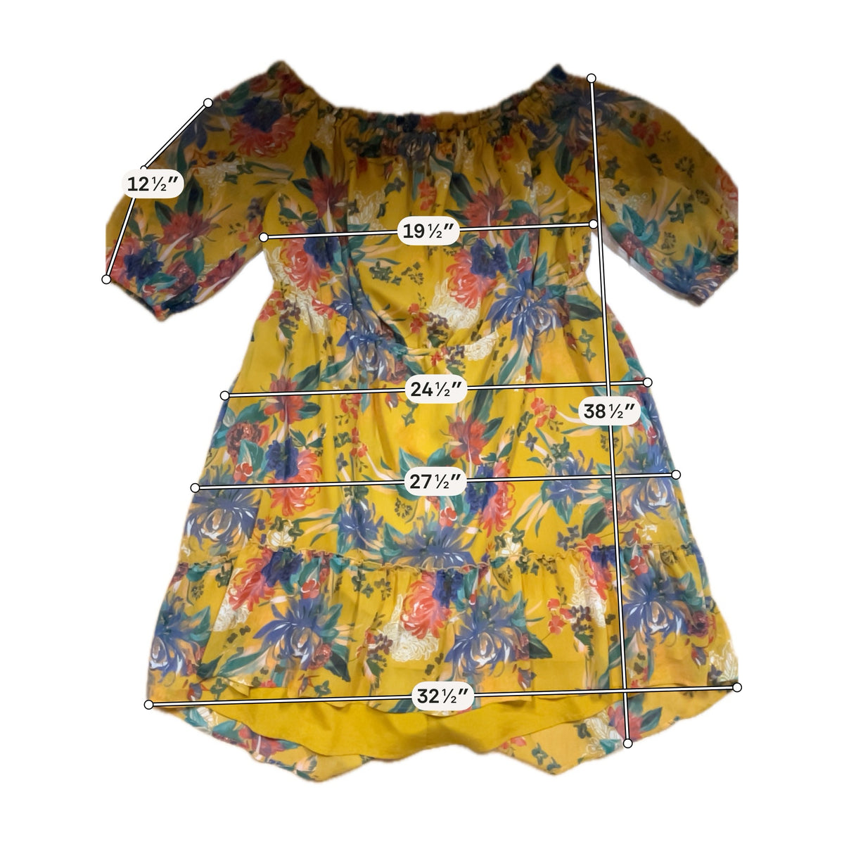 Ava & Viv Mustard Floral Off-The-Shoulder Tiered Dress - Size 2X - ONLINE ONLY