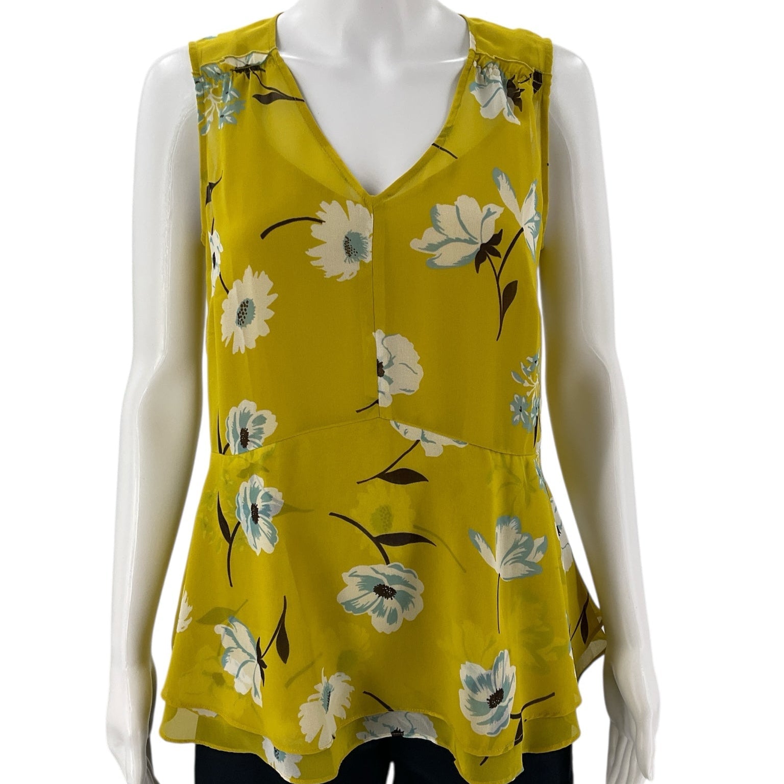 Cabi Yellow/White/Blue Floral Pre-Owned Top - Size Small - Margaret’s Fine Consignment