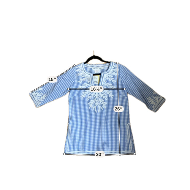 Gretchen Scott blue/white 3/4 Sleeve Gingham Embroidered Tunic Top Blue White Checkered Size XS - Size XS