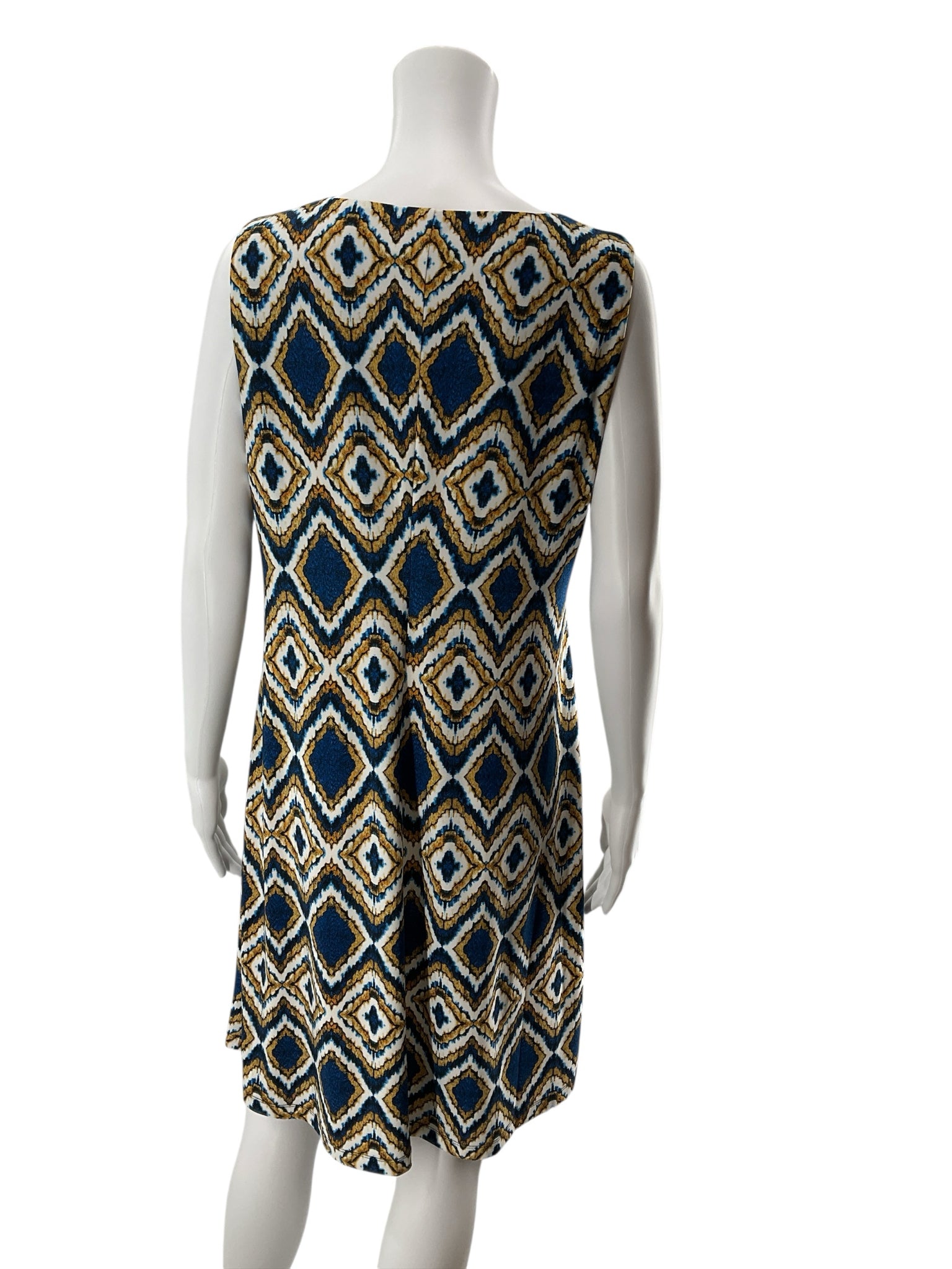Tommy Hilfiger Blue & Gold Geometric Diamond Print Sleeveless Shift Dress | Size 12