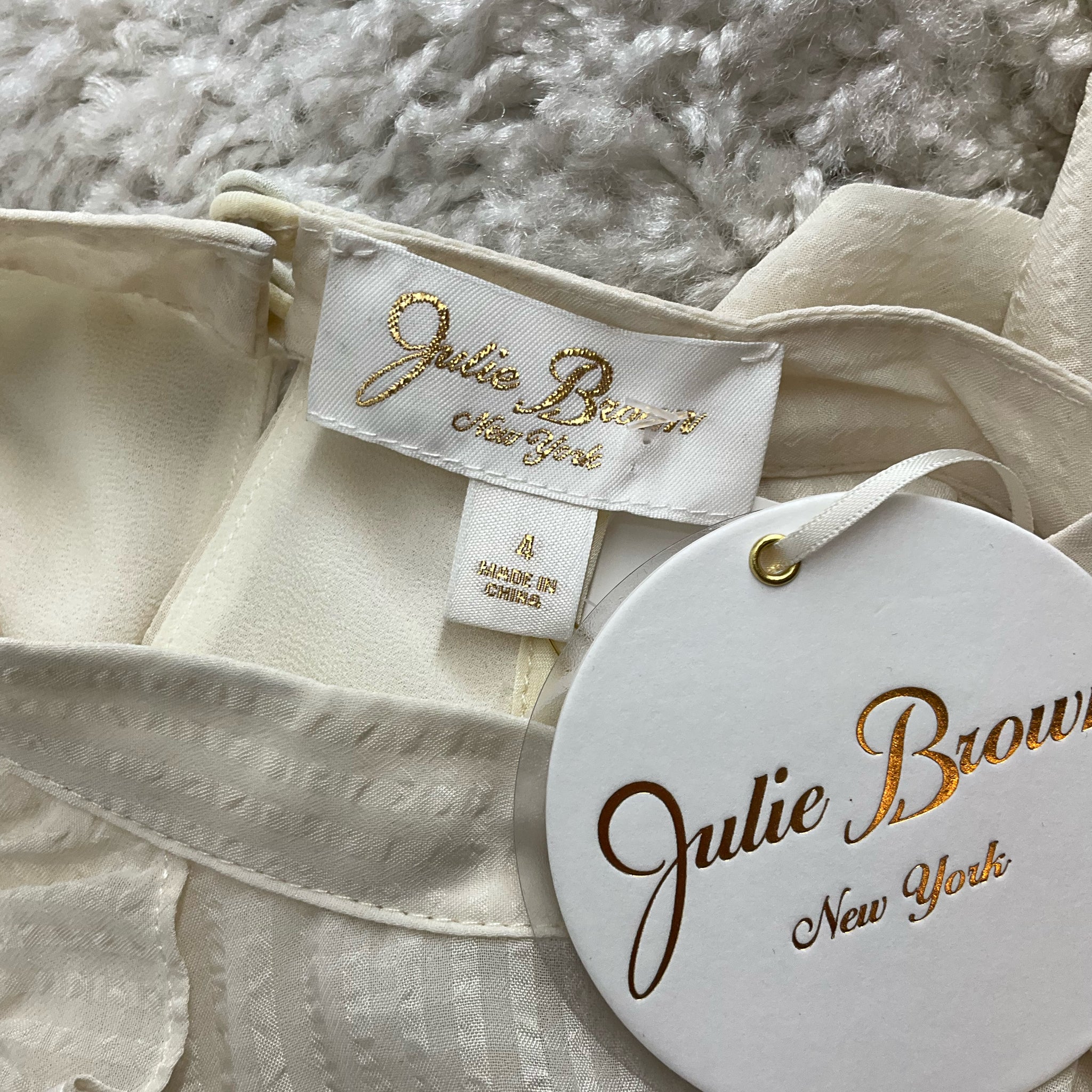 Julie Brown Cream Ruffle Trim Peplum Halter Top Blouse Size 4 NWT - ONLINE ONLY