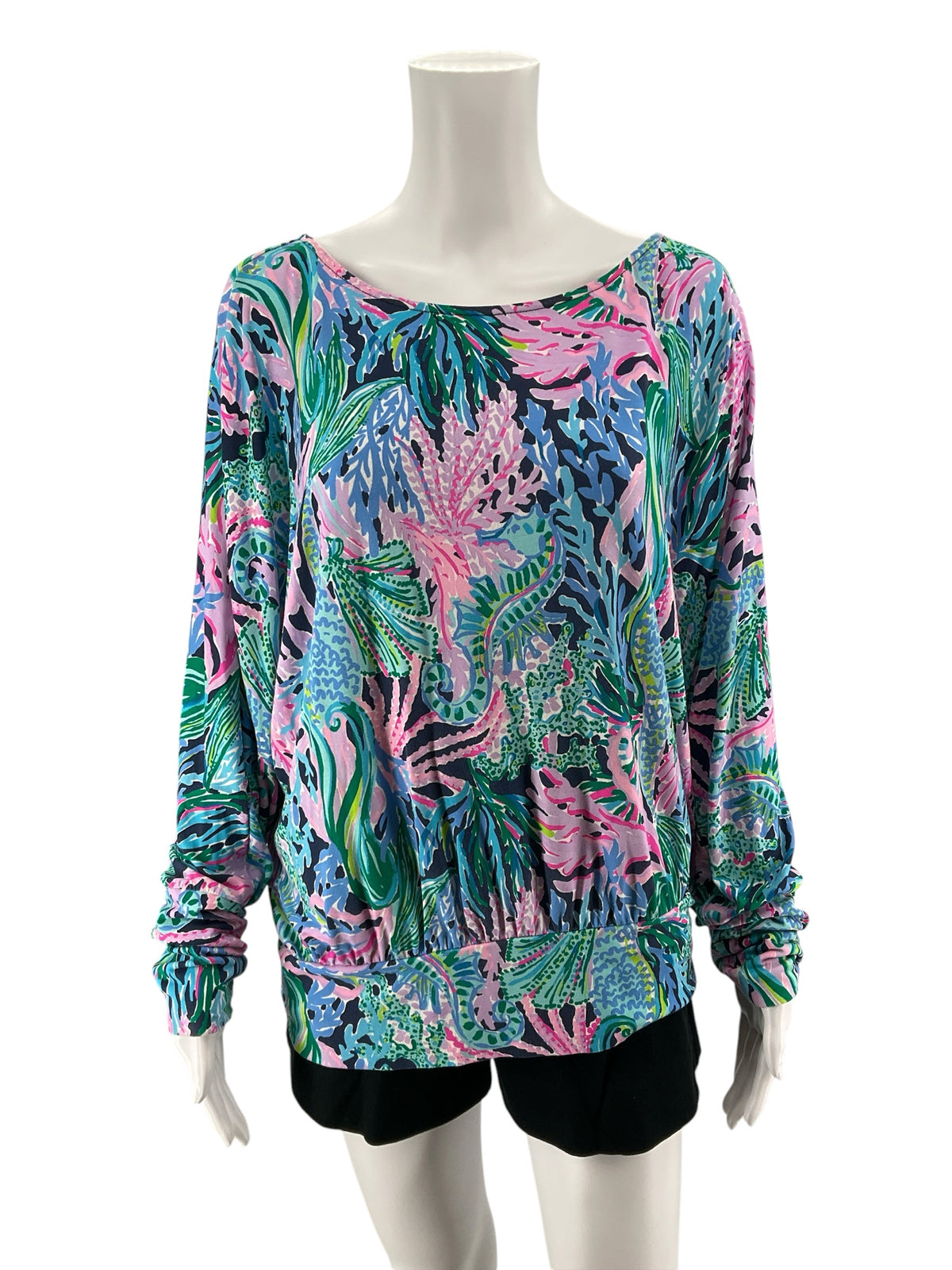 Lilly Pulitzer Neveah Top Sink Or Swim Print Blouson Dolman Sleeve L