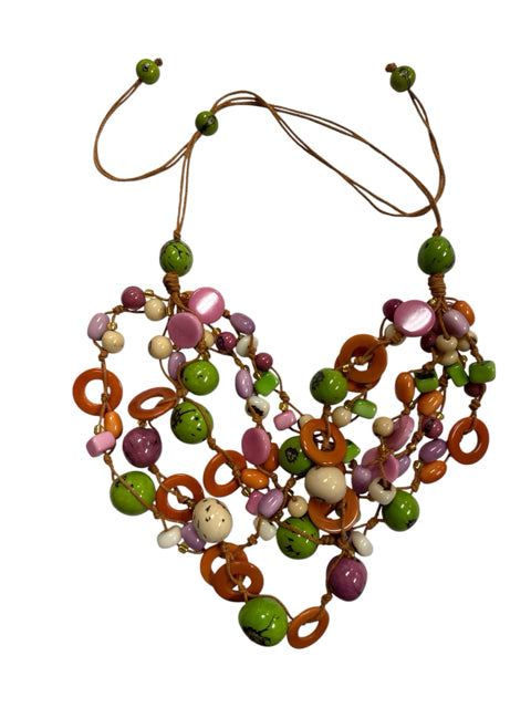 Bohemian Multi-Strand Resin Bead Statement Necklace | Adjustable