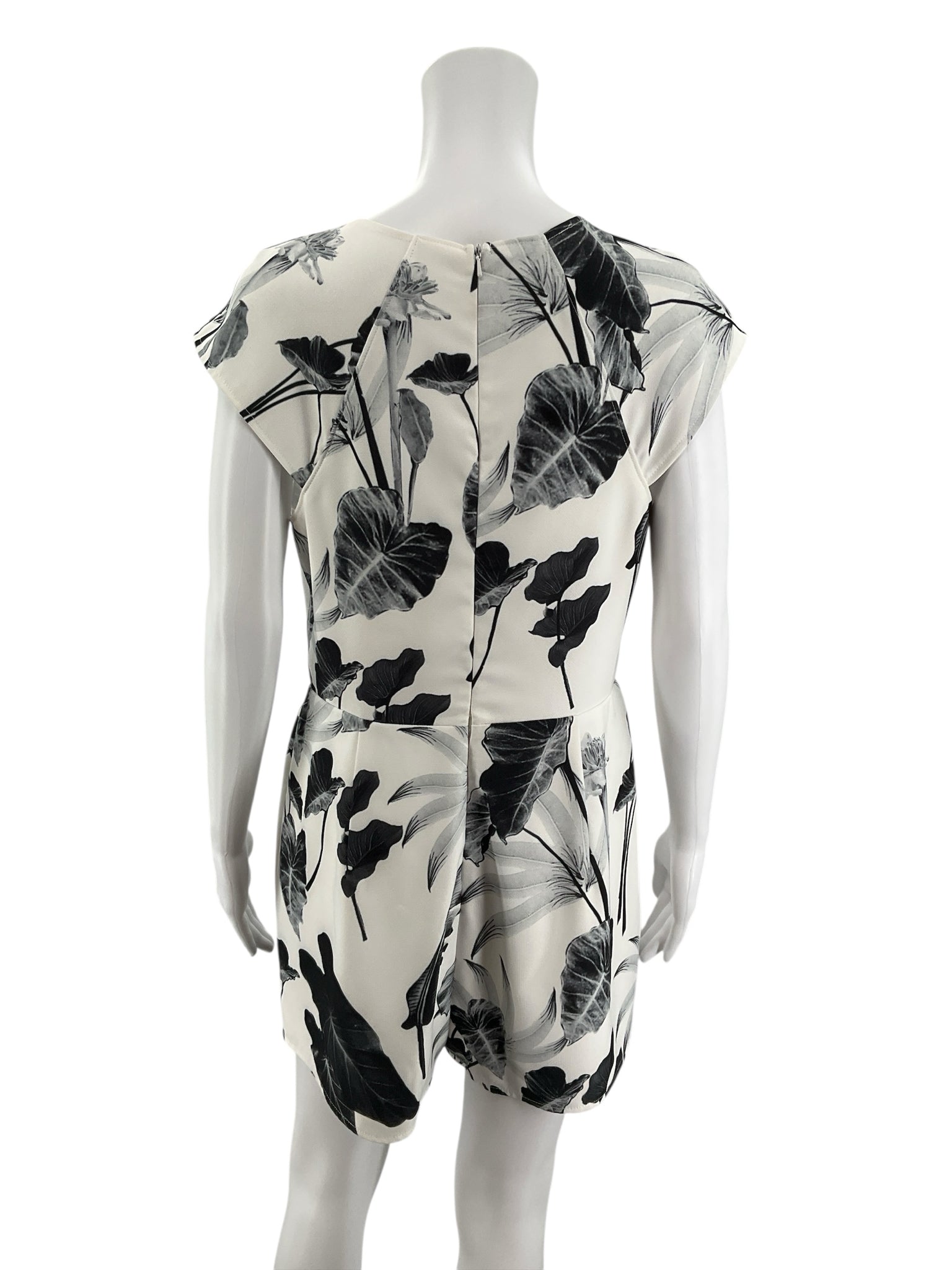 Ark & Co Tropical Leaf Print Cap Sleeve Romper White Charcoal Size Large