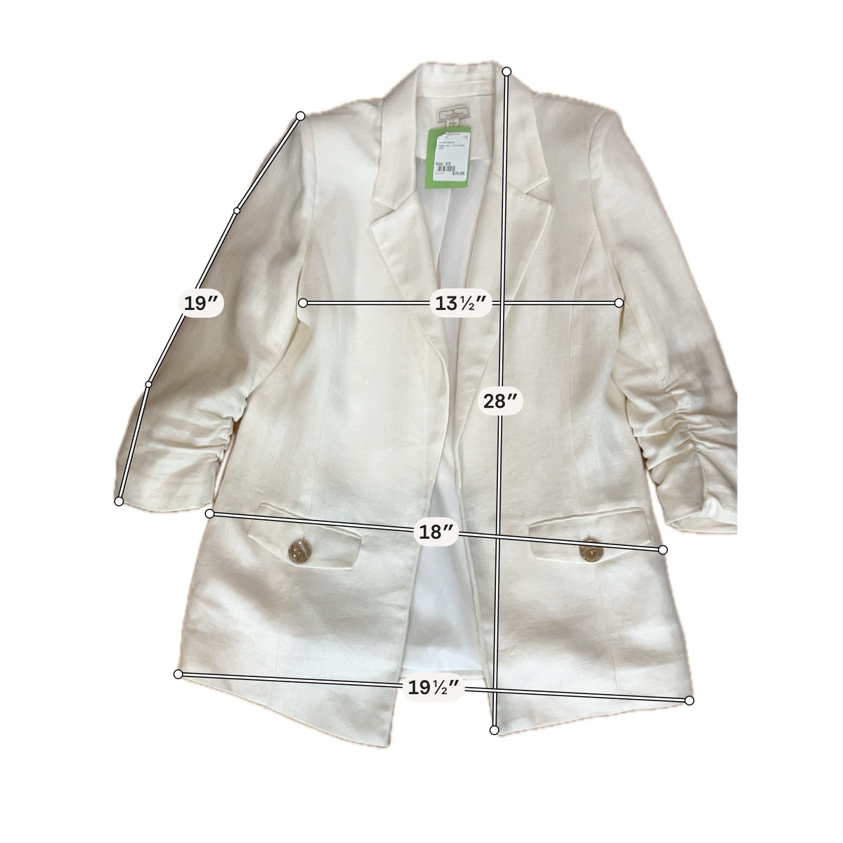 Juliet & Leopold Cream Linen Blend Ruched 3/4 Sleeve Blazer XS