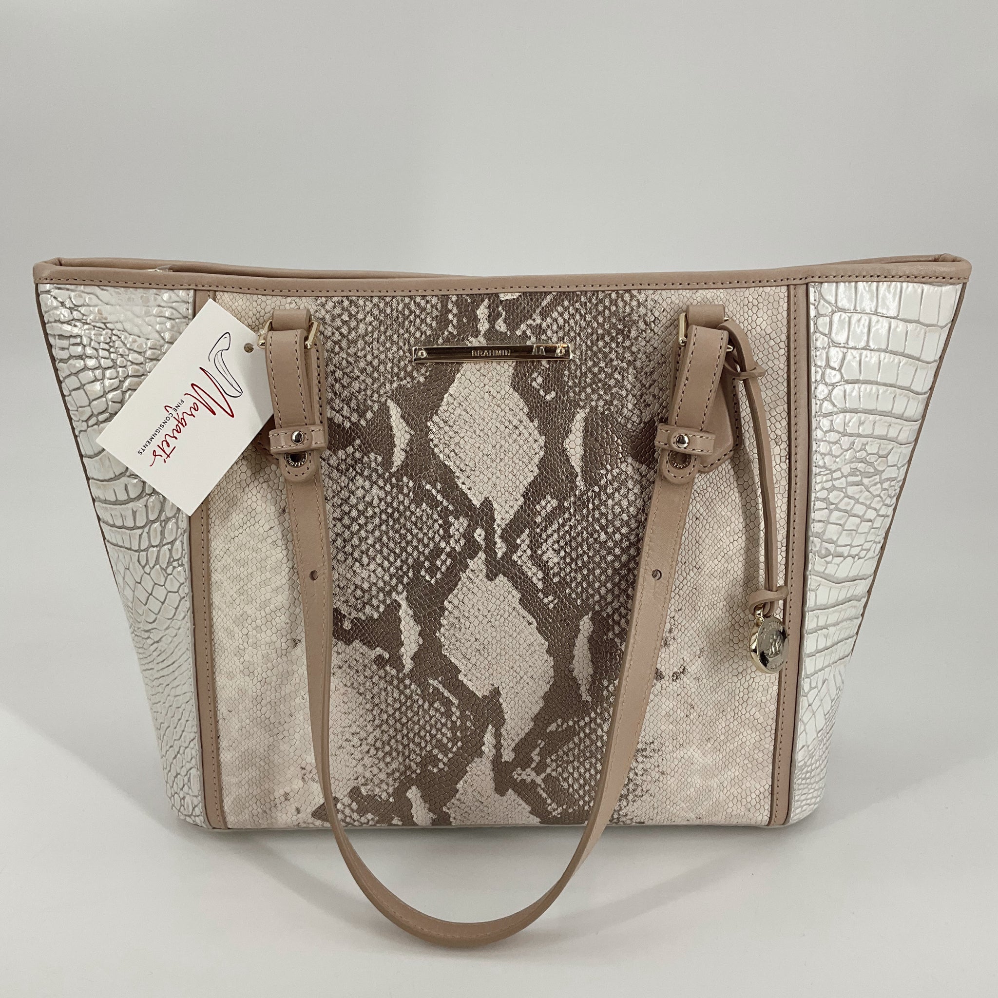 Brahmin Cream/Tan Snake Print Handbag