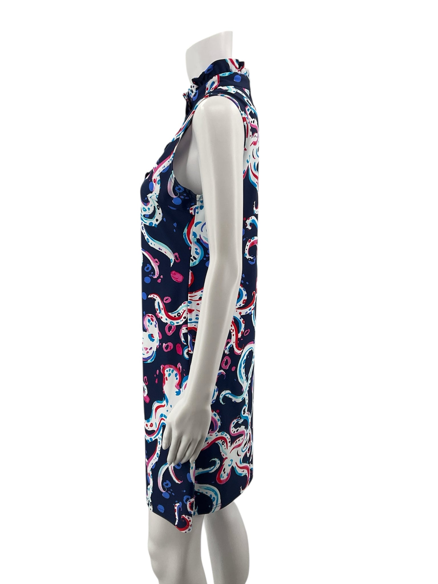 Aryeh Navy/white/pink Sleeveless Navy/white/pink Print Pre-Owned Ladies Dress - Size Small - Size S