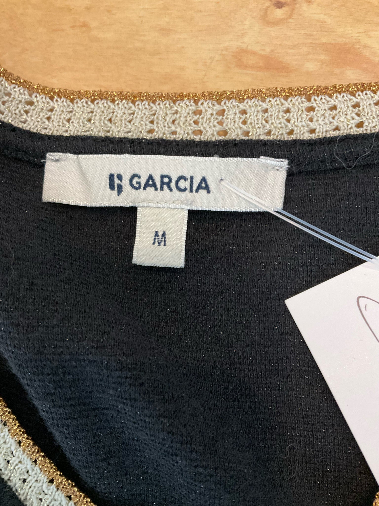 GARCIA Charcoal Sparkle Metallic Knit Top V-Neck Short Sleeve Medium