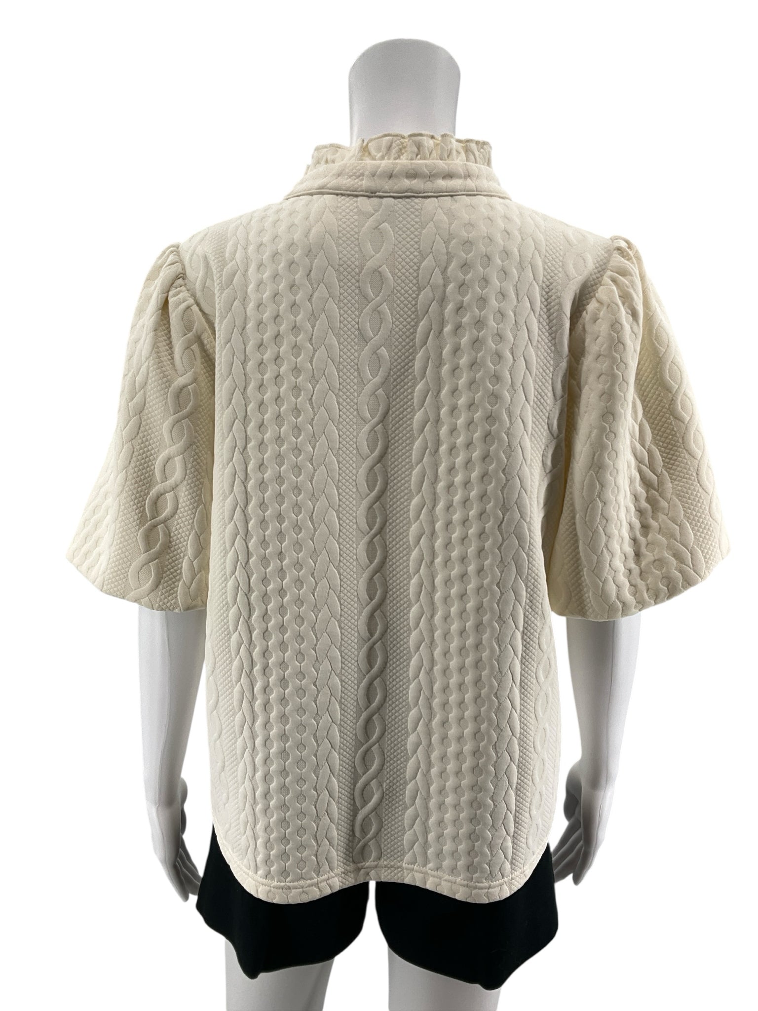Voy by Tribal Cream Textured Flutter Sleeve Blouse | Size Medium