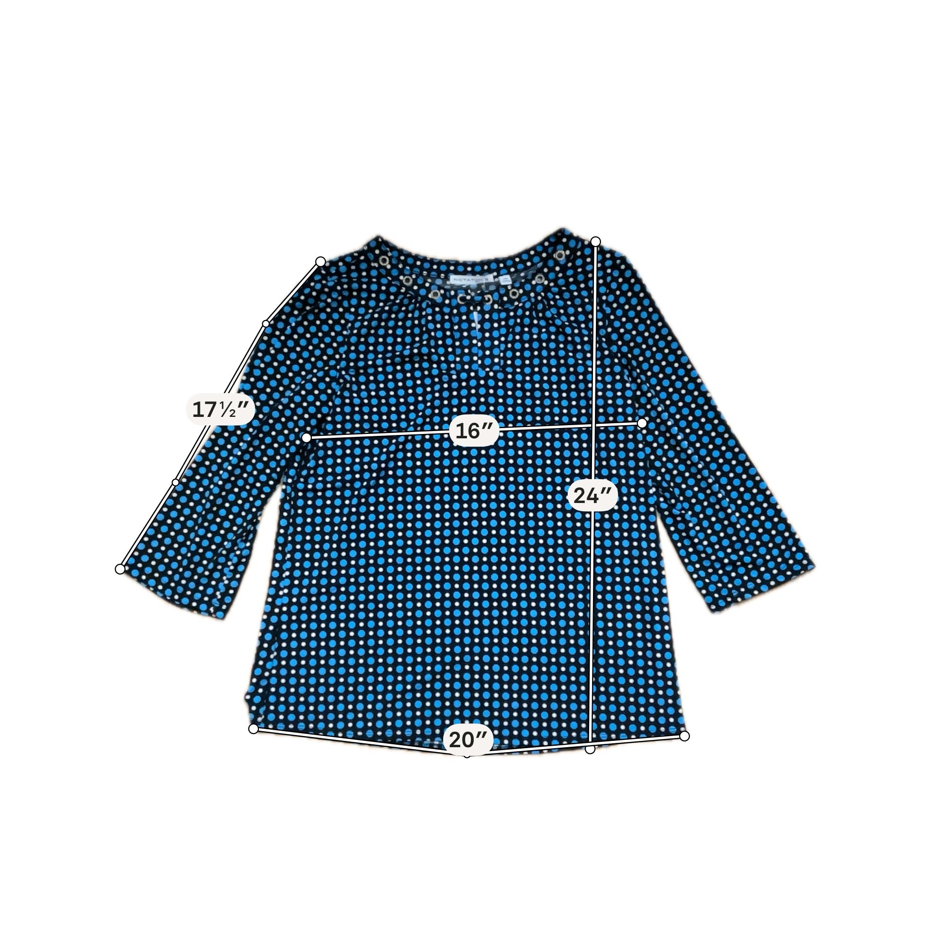 Notations Polka Dot Grommet Tie-Neck Top Size Petite Medium Black Blue