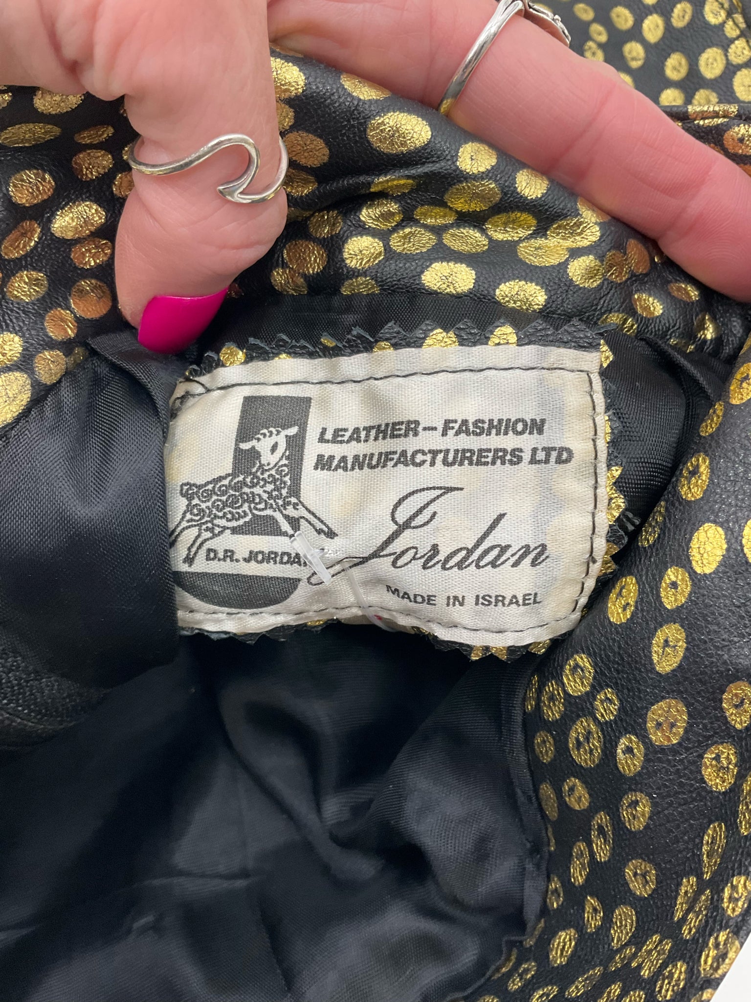 D.R. Jordan Black/Gold Skirt DR Jordan Vintage Black Leather Skirt Gold Foil Polka Dot Size 6 - Size 6