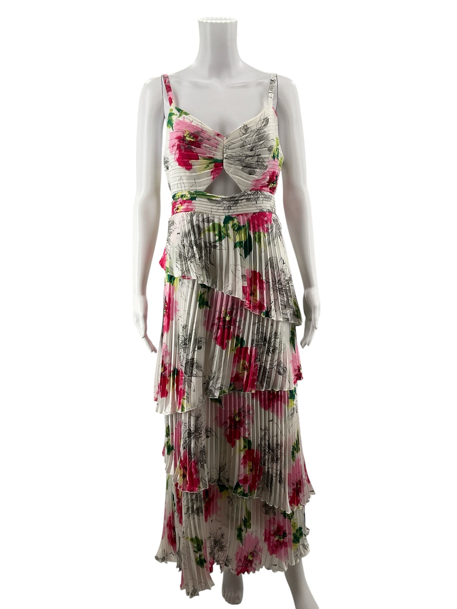 Abercrombie & Fitch White/Pink/Green Floral Pre-Owned Ladies Dress - Size Medium